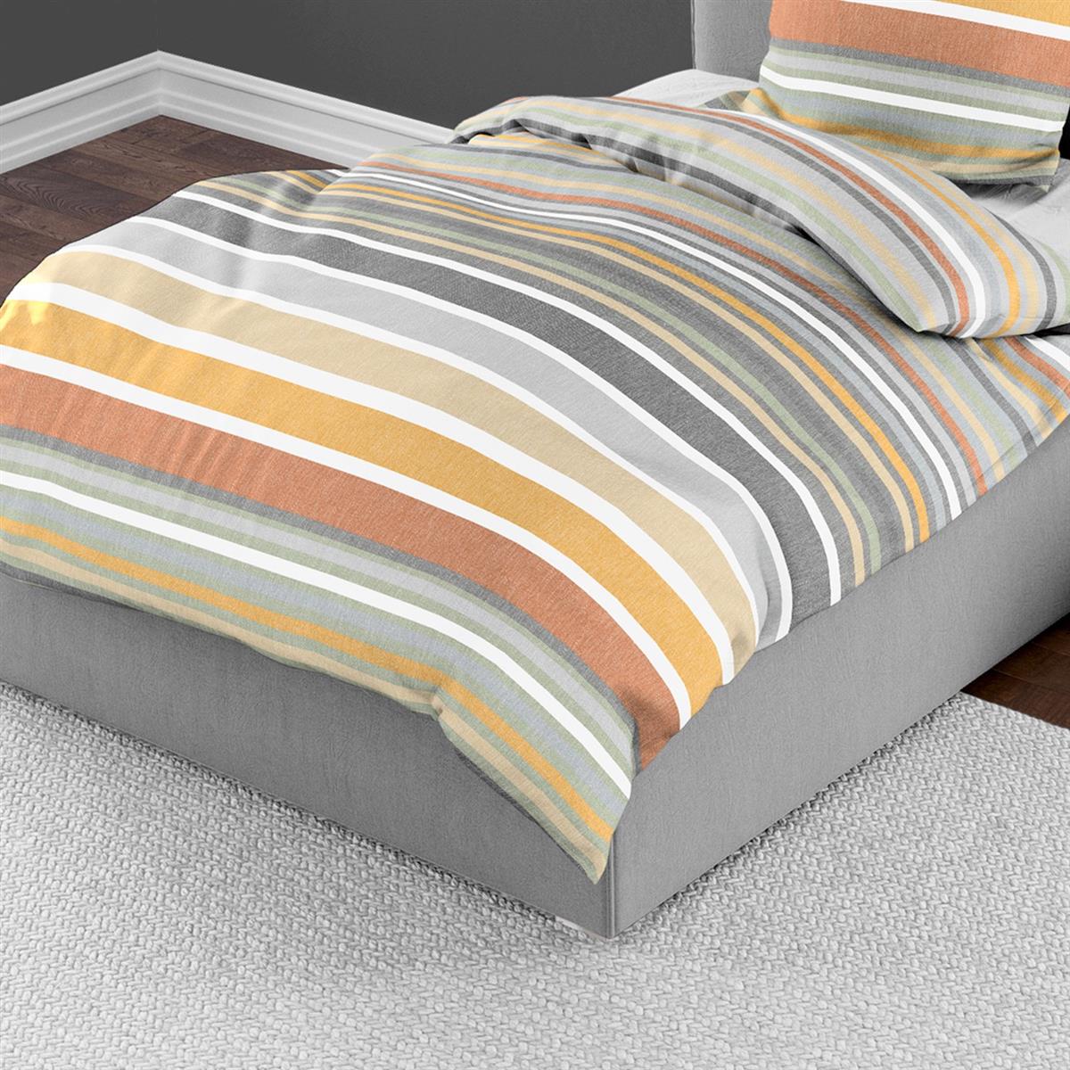 Biber Bettwäsche grau mit Streifenmuster 135 x 200 cm