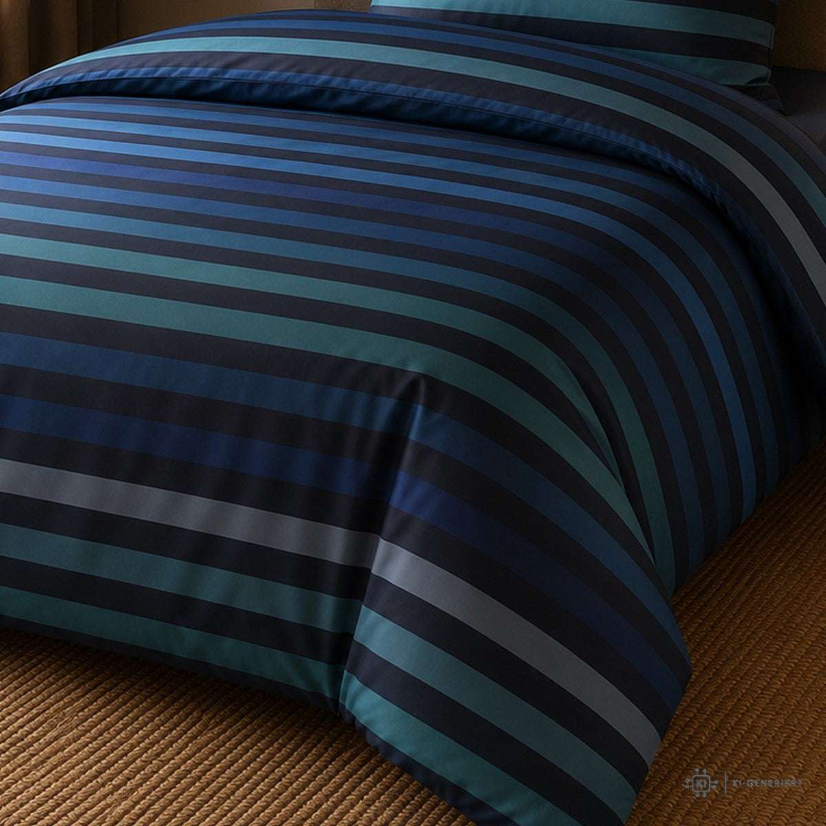 Bettwäsche Mako Satin Tone Blau mit Streifenmuster 135 x 200 cm