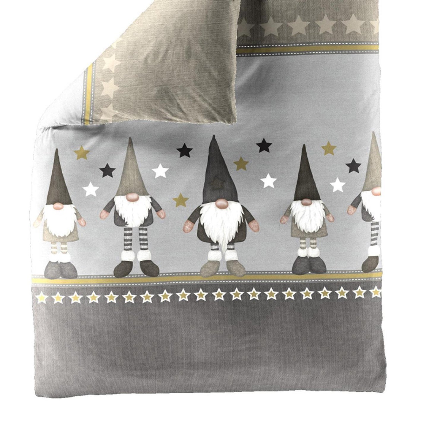 Bettwäsche Bierbaum Biber 4104-80 Wichtel Sterne beige grau 135x200