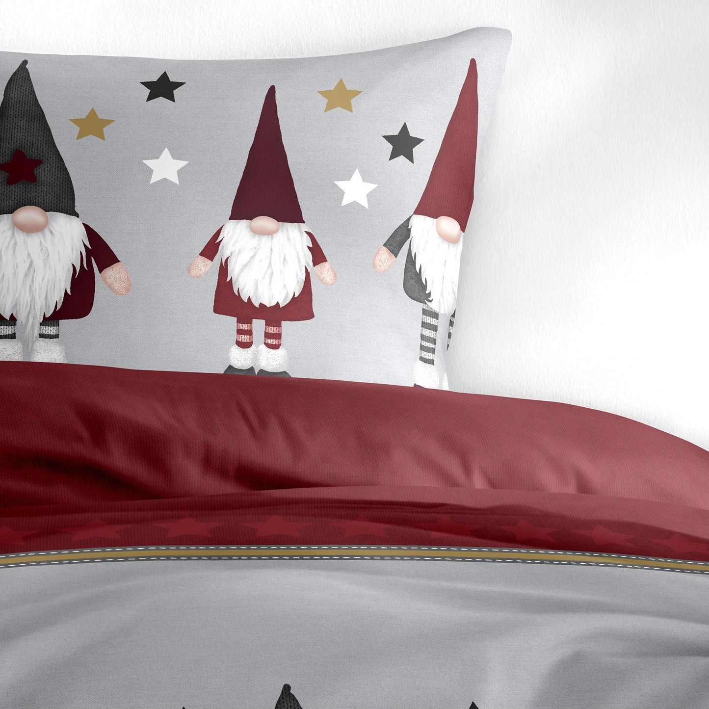 Bettwäsche Bierbaum Biber 4104-61 Wichtel Sterne grau rot 135x200