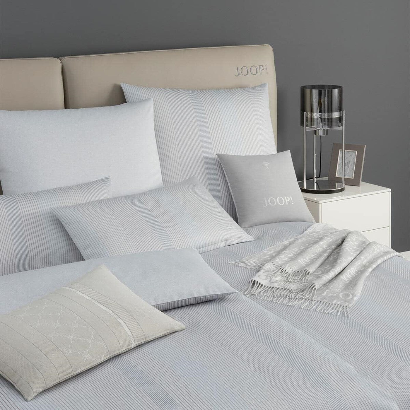 JOOP! Mako Satin Bettwäsche Groove 4107-9 silber Streifen 135x200
