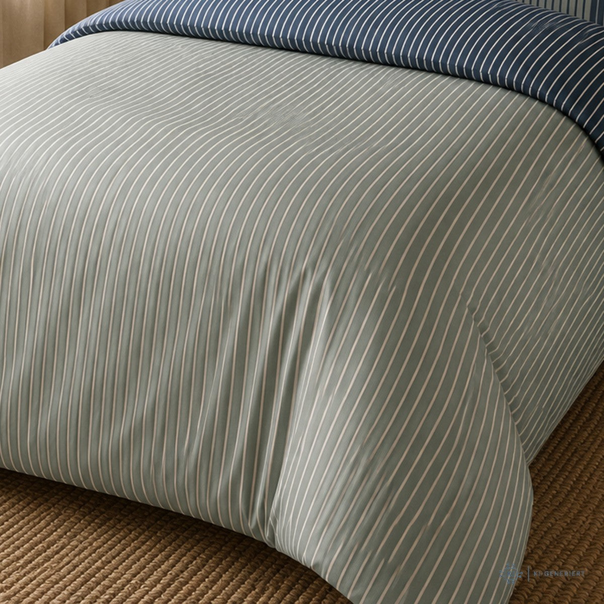 Bettwäsche Mako Satin Divided Salbei mit Streifenmuster 135 x 200 cm