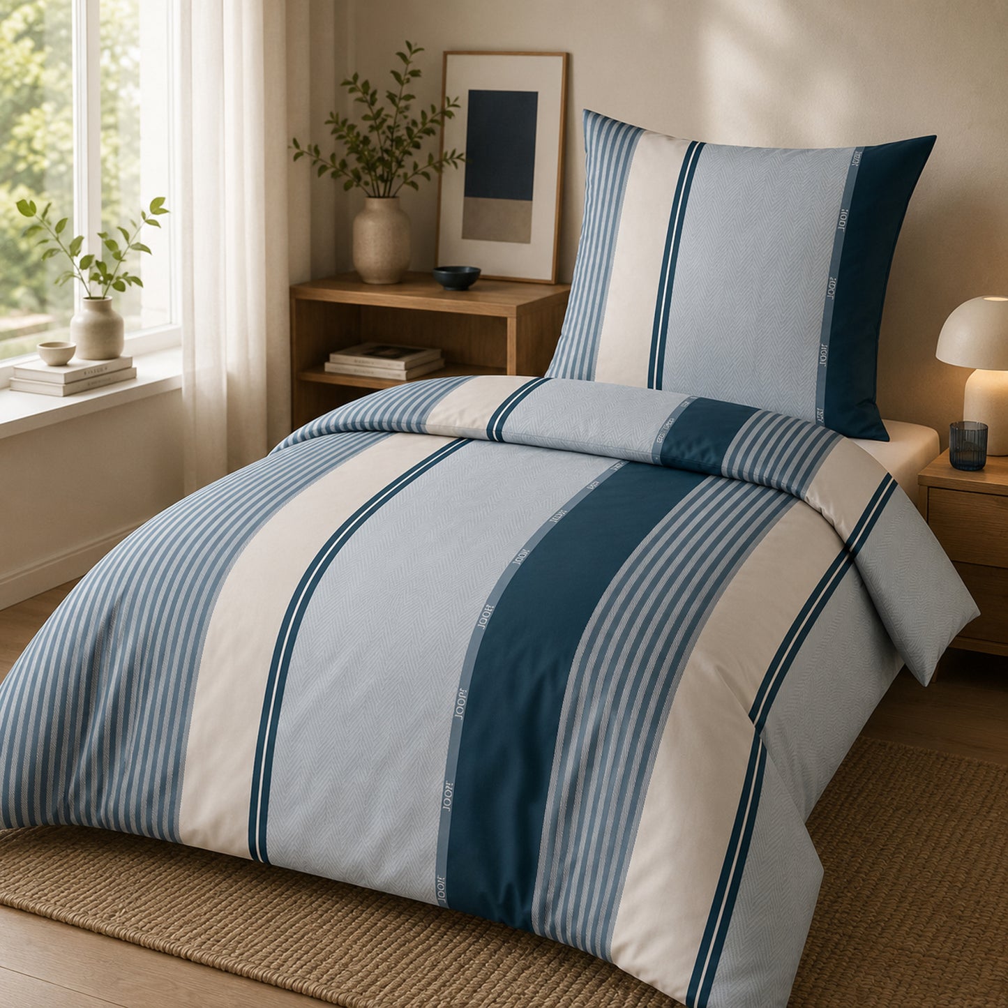 JOOP! Comfort Satin Bettwäsche Streifen 4125-2 Ocean blau 135x200
