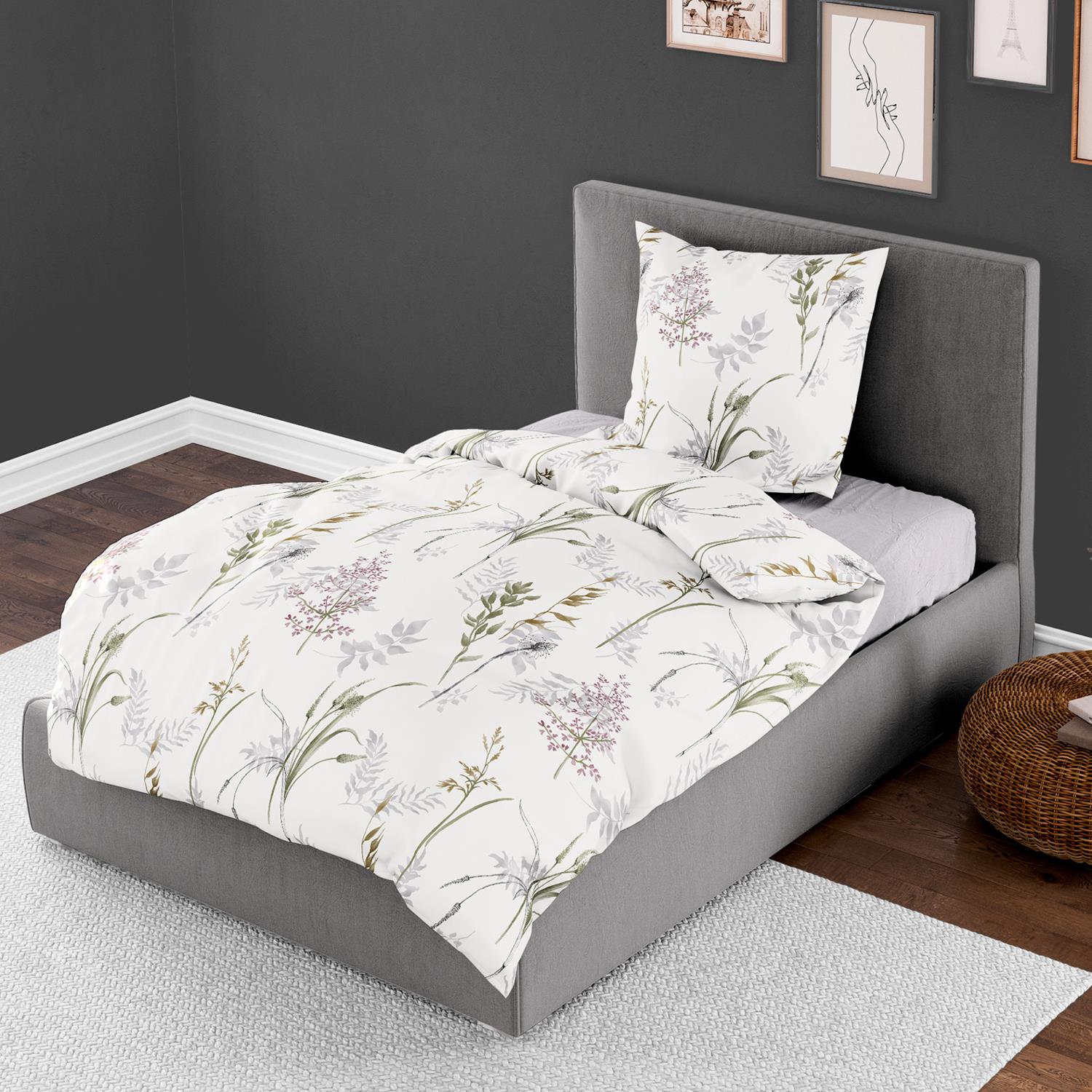 Bierbaum Mako Satin Bettwäsche Weiß Gräser 135 x 200 cm – bettenhaus-breuer
