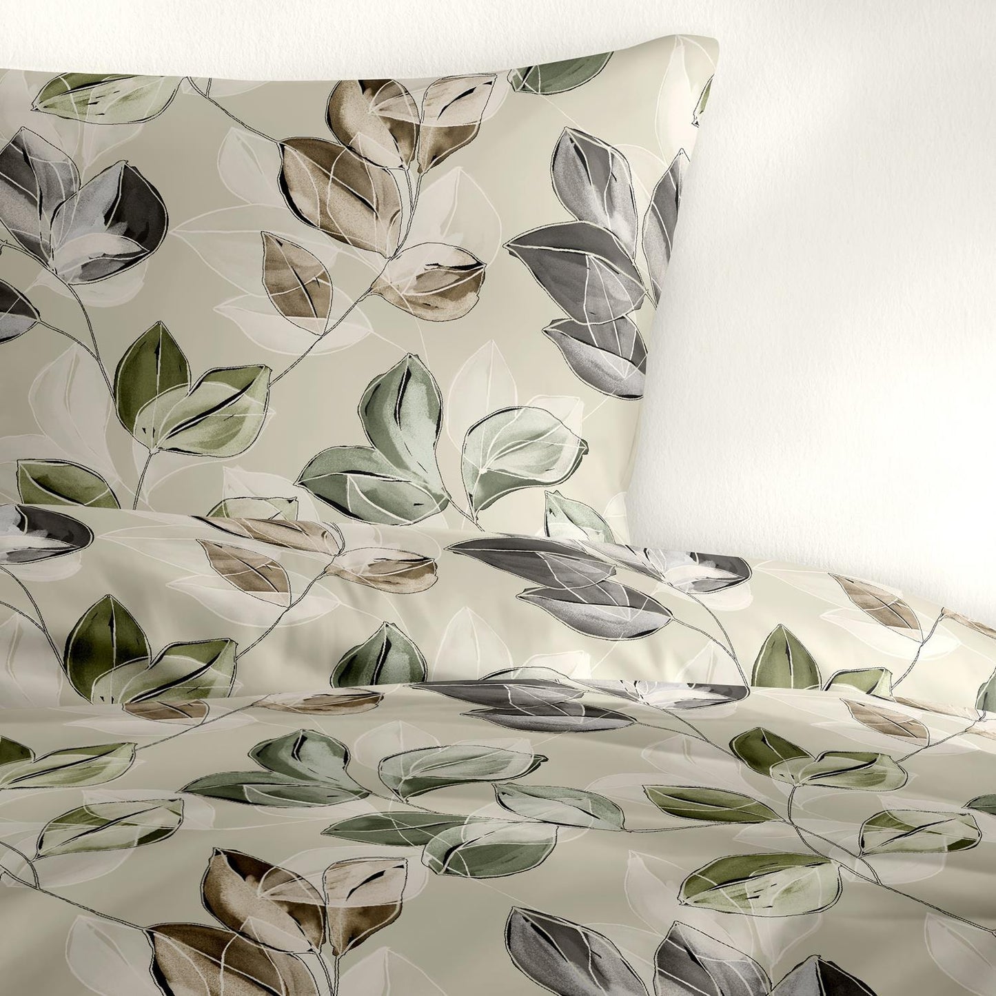 Bettwäsche Bierbaum Biber 4136-80 Blätter natur beige grün 135x200