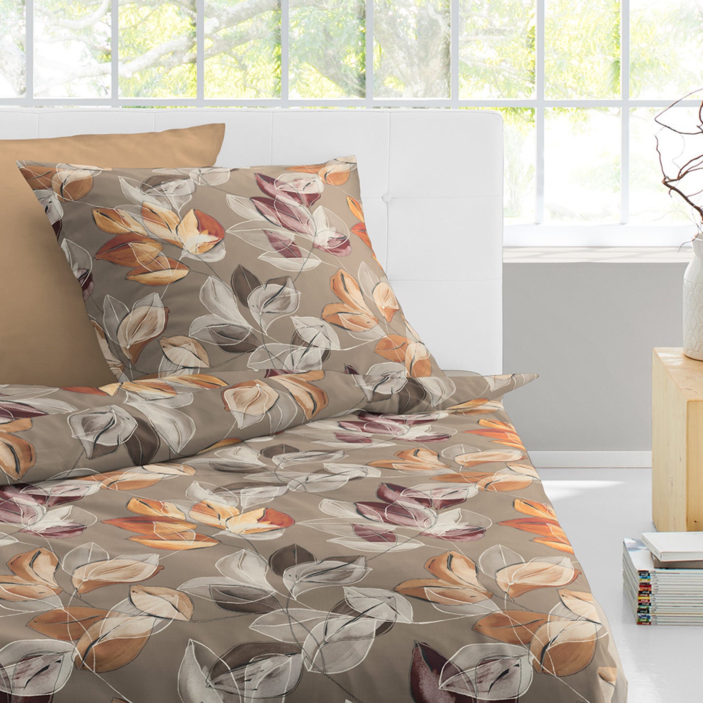 Bettwäsche Bierbaum Biber 4136-81 Blätter nuss caramel orange 135x200