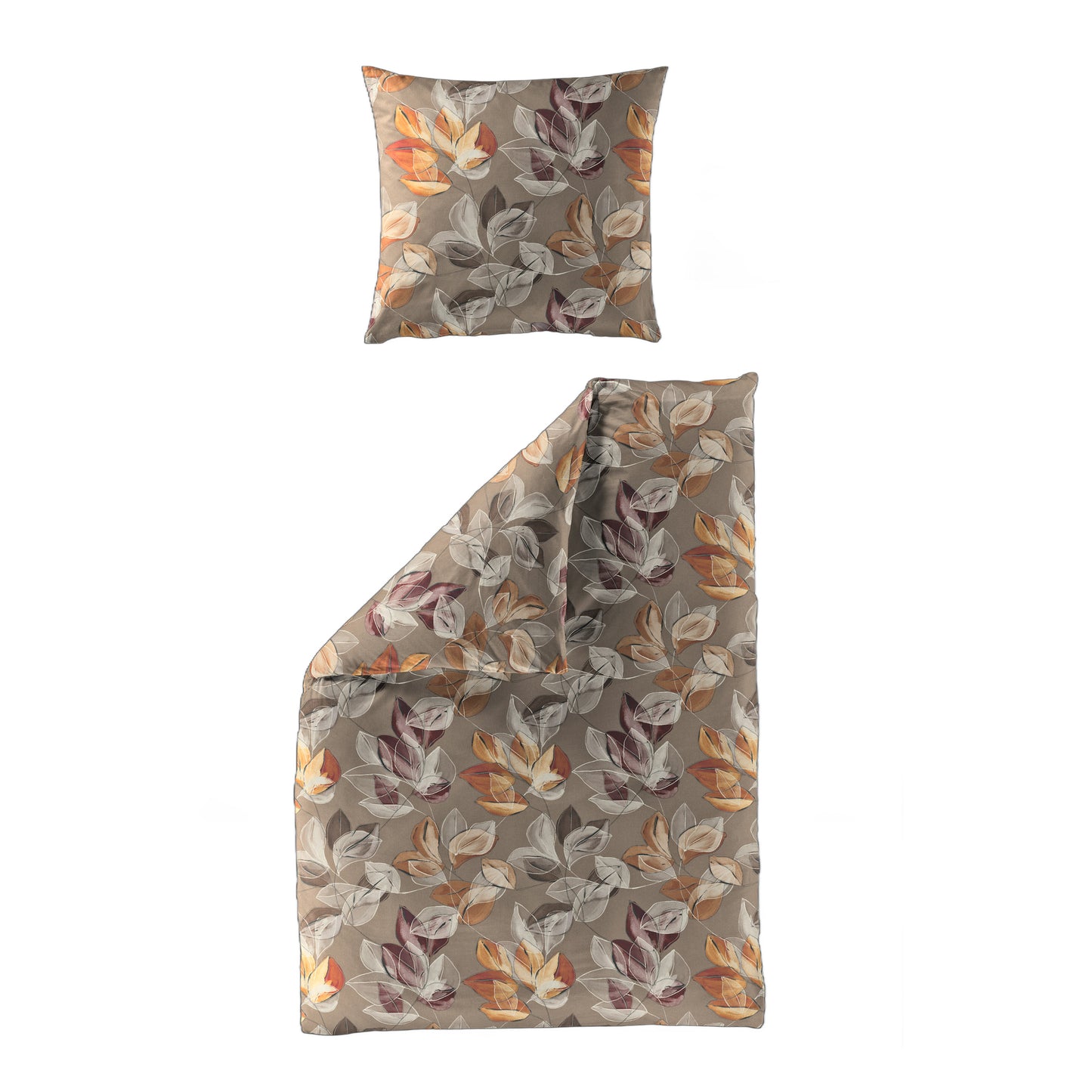 Bettwäsche Bierbaum Biber 4136-81 Blätter nuss caramel orange 135x200