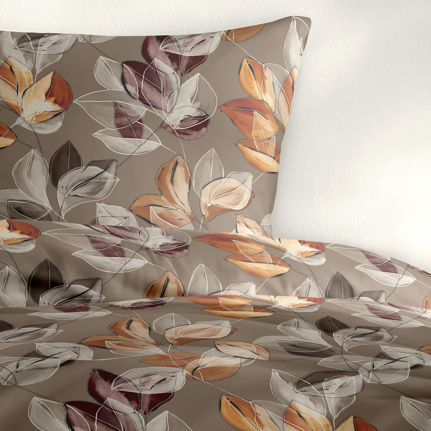 Bettwäsche Bierbaum Biber 4136-81 Blätter nuss caramel orange 135x200