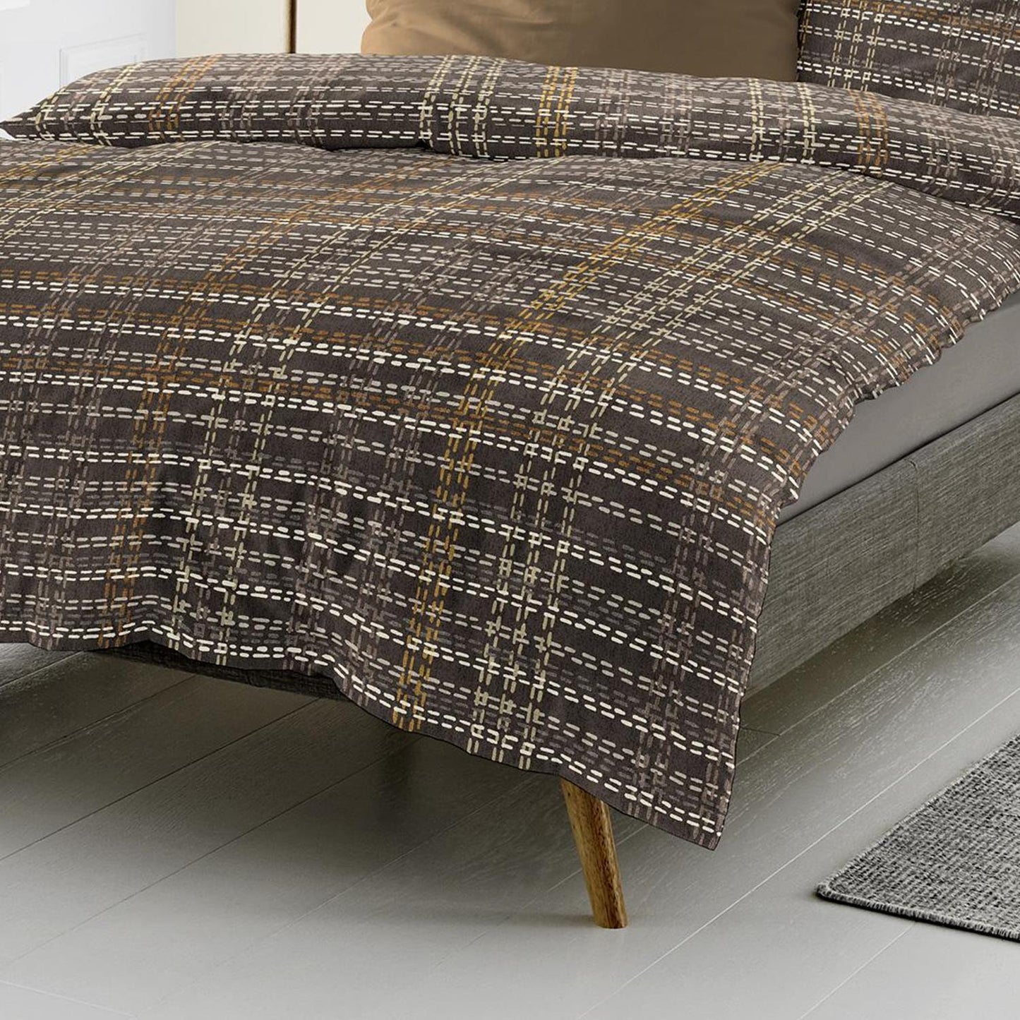 Bettwäsche Bierbaum Biber 4143-80 braun natur kariert 135x200