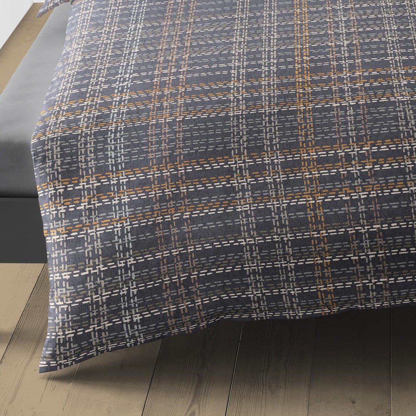 Bettwäsche Bierbaum Biber 4143-10 graphit natur orange kariert 135x200