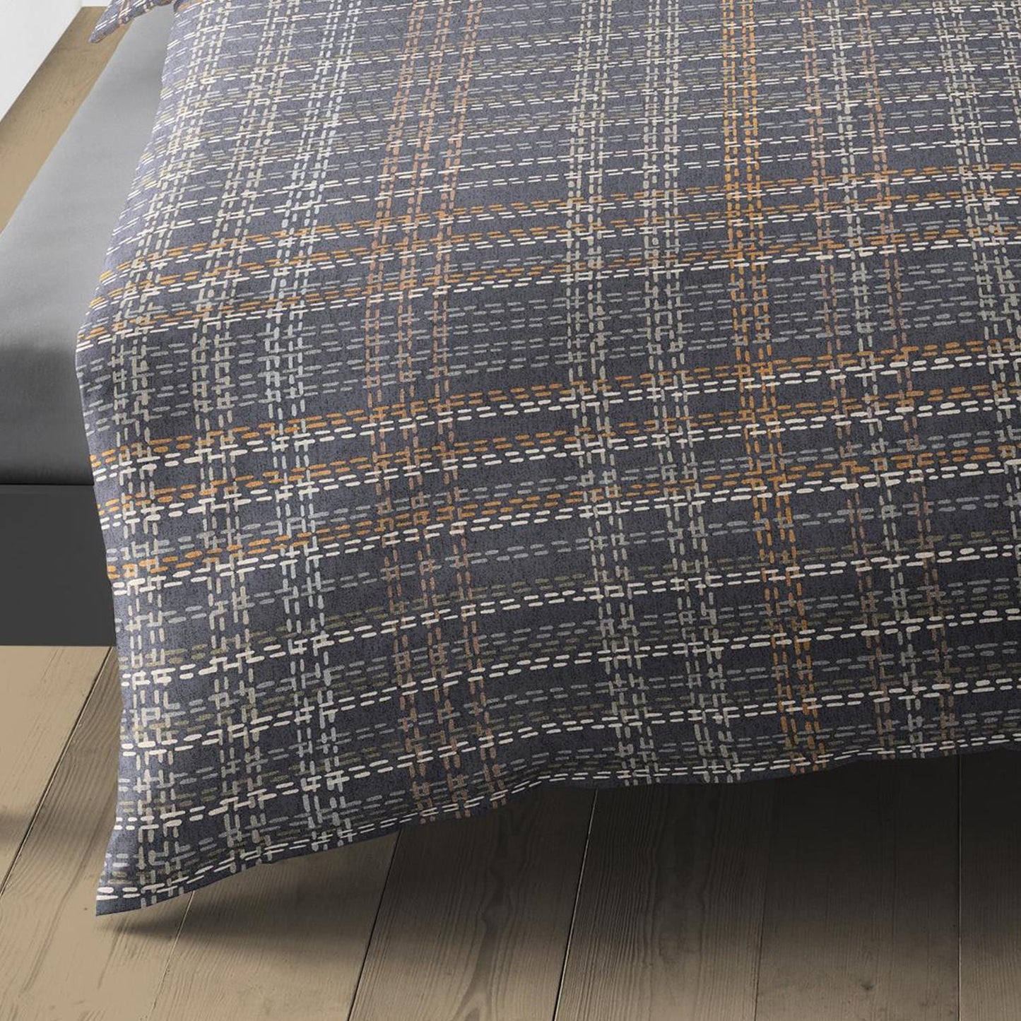 Bettwäsche Bierbaum Biber 4143-10 graphit natur orange kariert 135x200