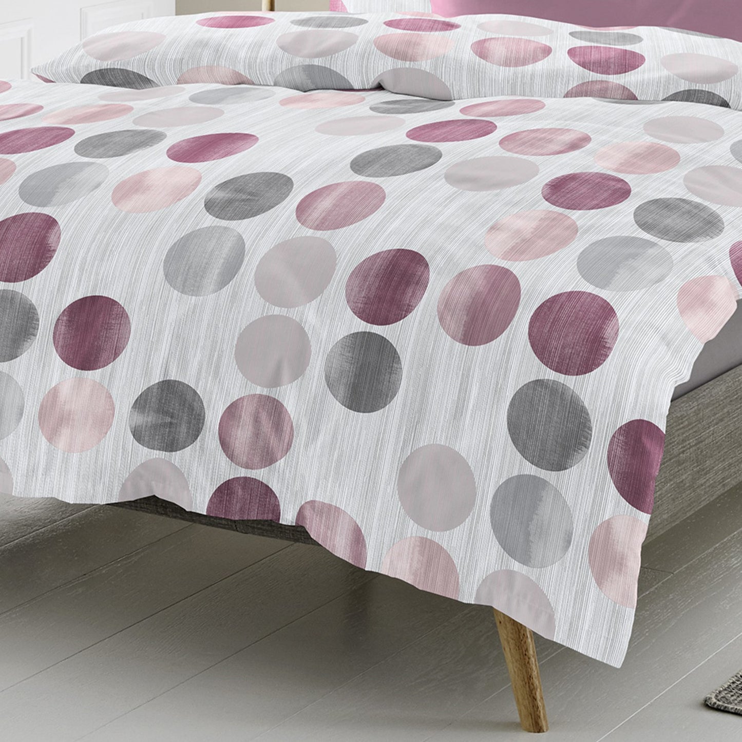 Bettwäsche Bierbaum Mako Satin 4153-60 Punkte grau beere 135x200