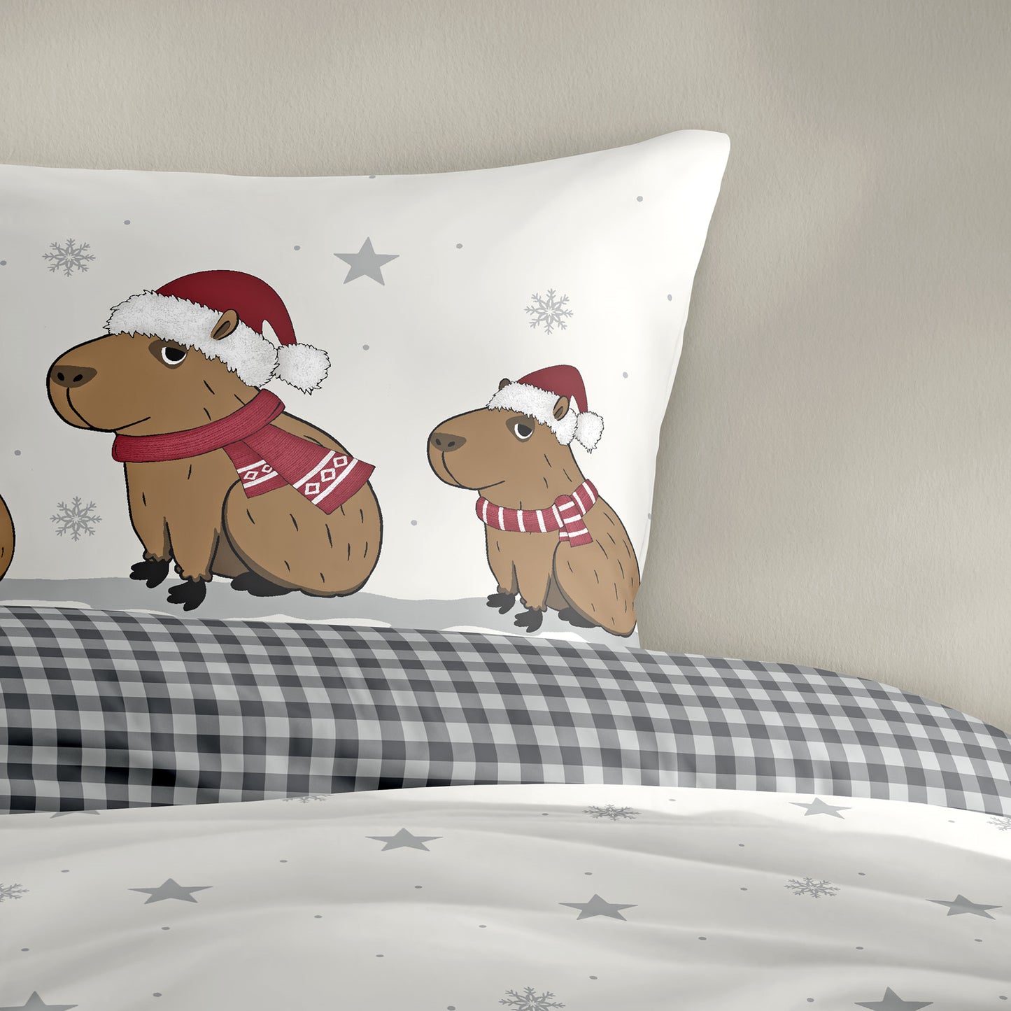 Bettwäsche Bierbaum Biber 4168-10 Capybara Natur Grau Rot 135x200