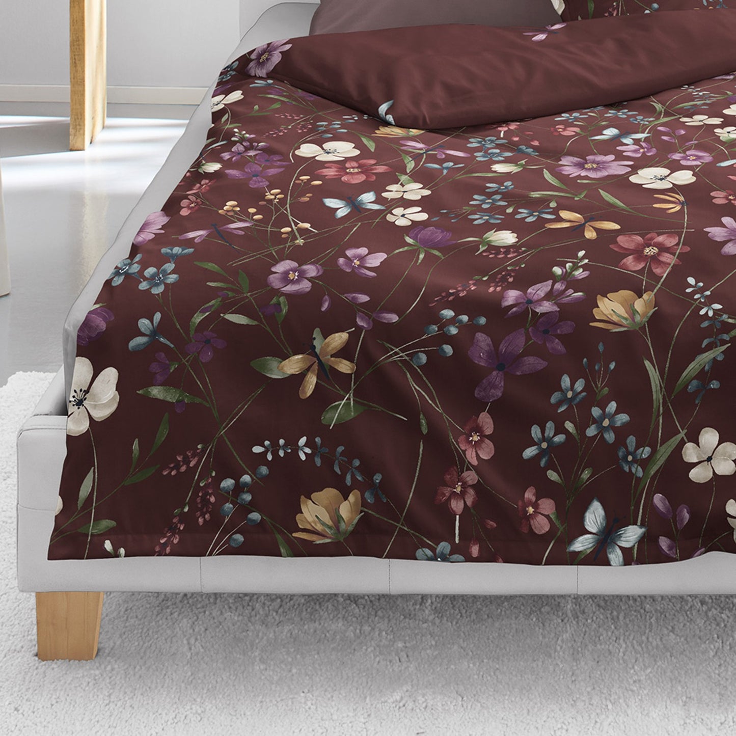Bettwäsche Bierbaum Mako Satin 4180-60 Blumen rubin rot 135x200