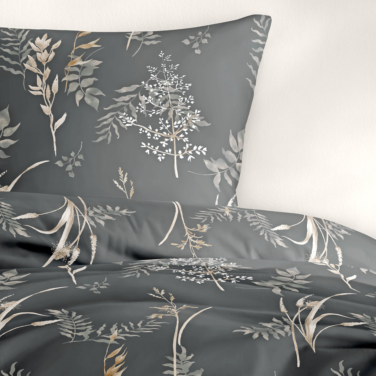 Bettwäsche Bierbaum Mako Satin 4200-12 grafit Gräser 135x200