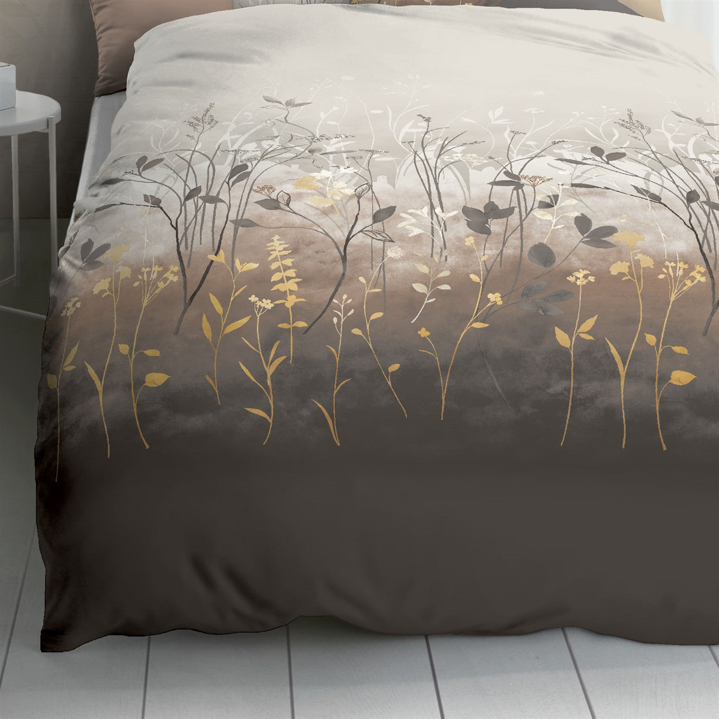 Bettwäsche Mako Satin Herbal Kiesel mit Gräsermuster 135 x 200 cm