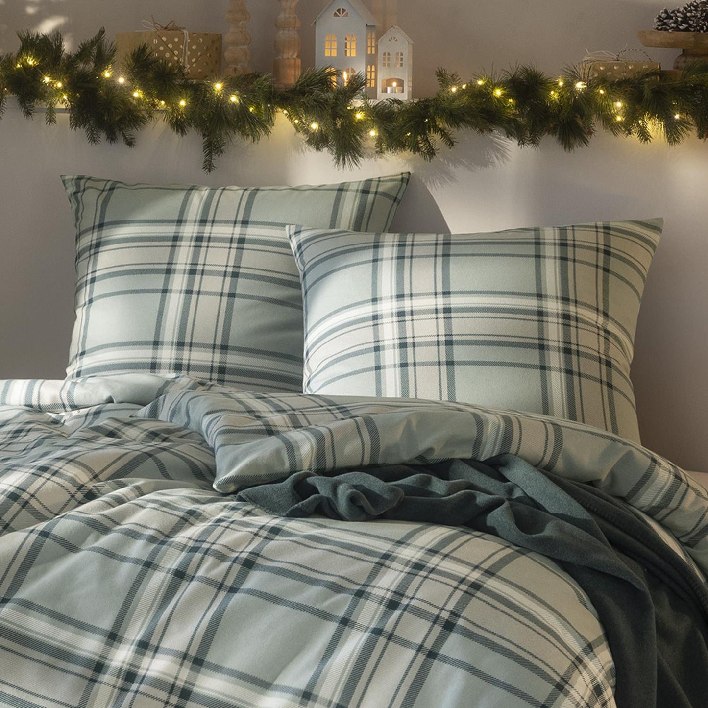 Estella Flanell Bettwäsche Hannes 4459-080 Kariert Jade Grün 135x200