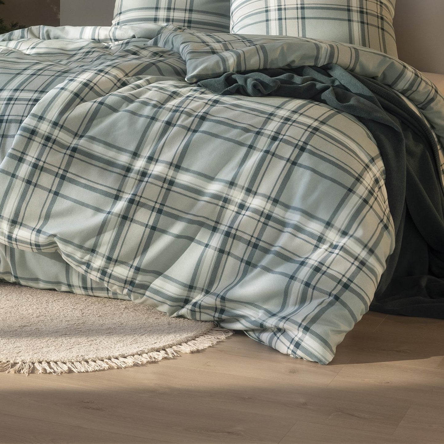 Estella Flanell Bettwäsche Hannes 4459-080 Kariert Jade Grün 135x200