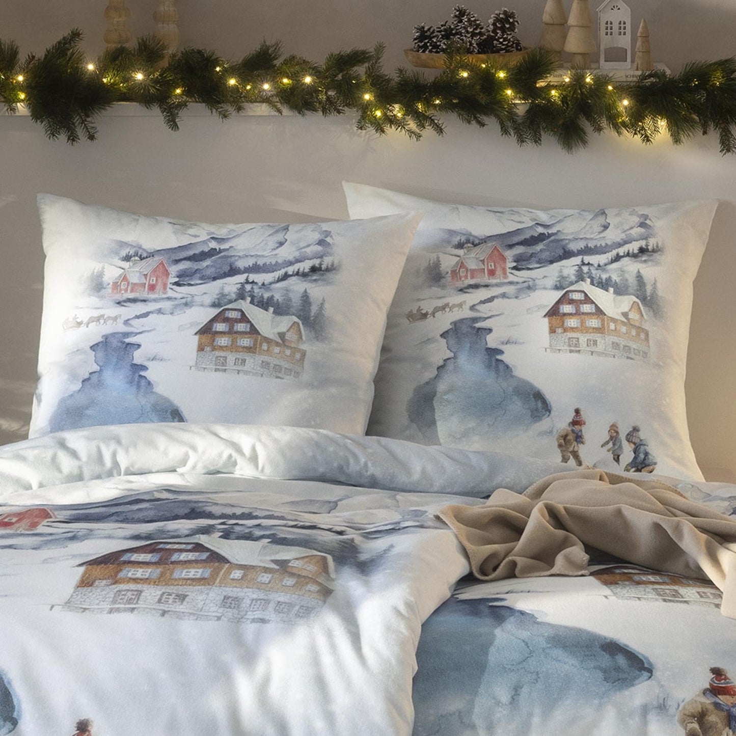 Estella Flanell Bettwäsche Mountain lake 4472-101 Winter Berge 135x200