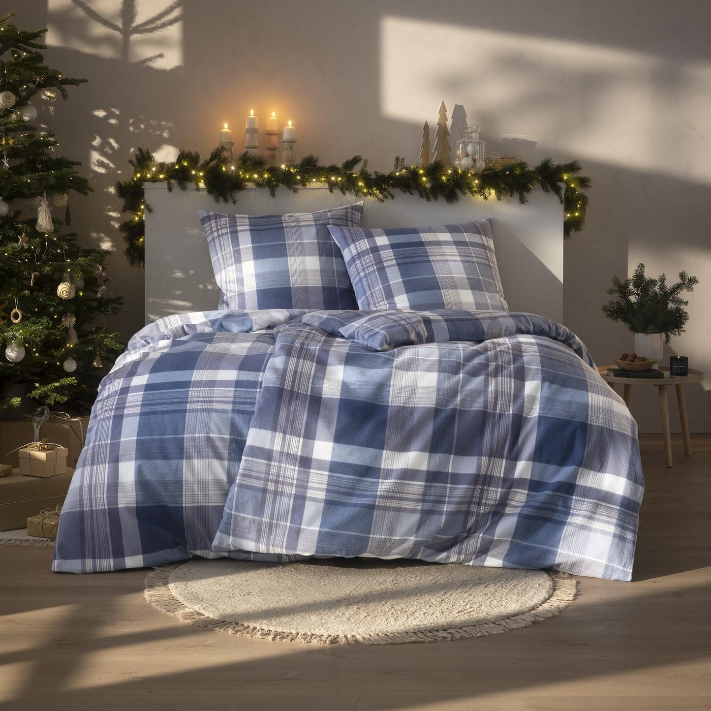 Estella Flanell Bettwäsche Ambros 4473-655 Kariert Navy Blau 135x200