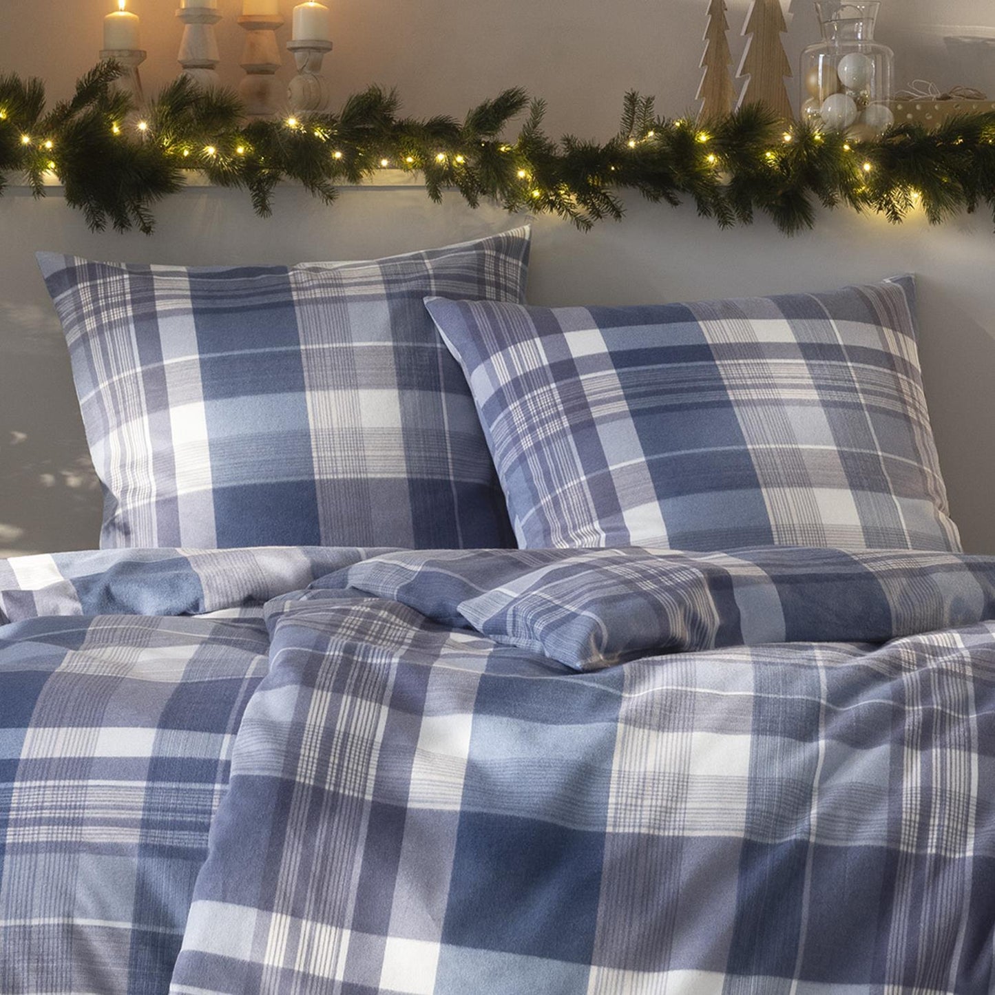 Estella Flanell Bettwäsche Ambros 4473-655 Kariert Navy Blau 135x200