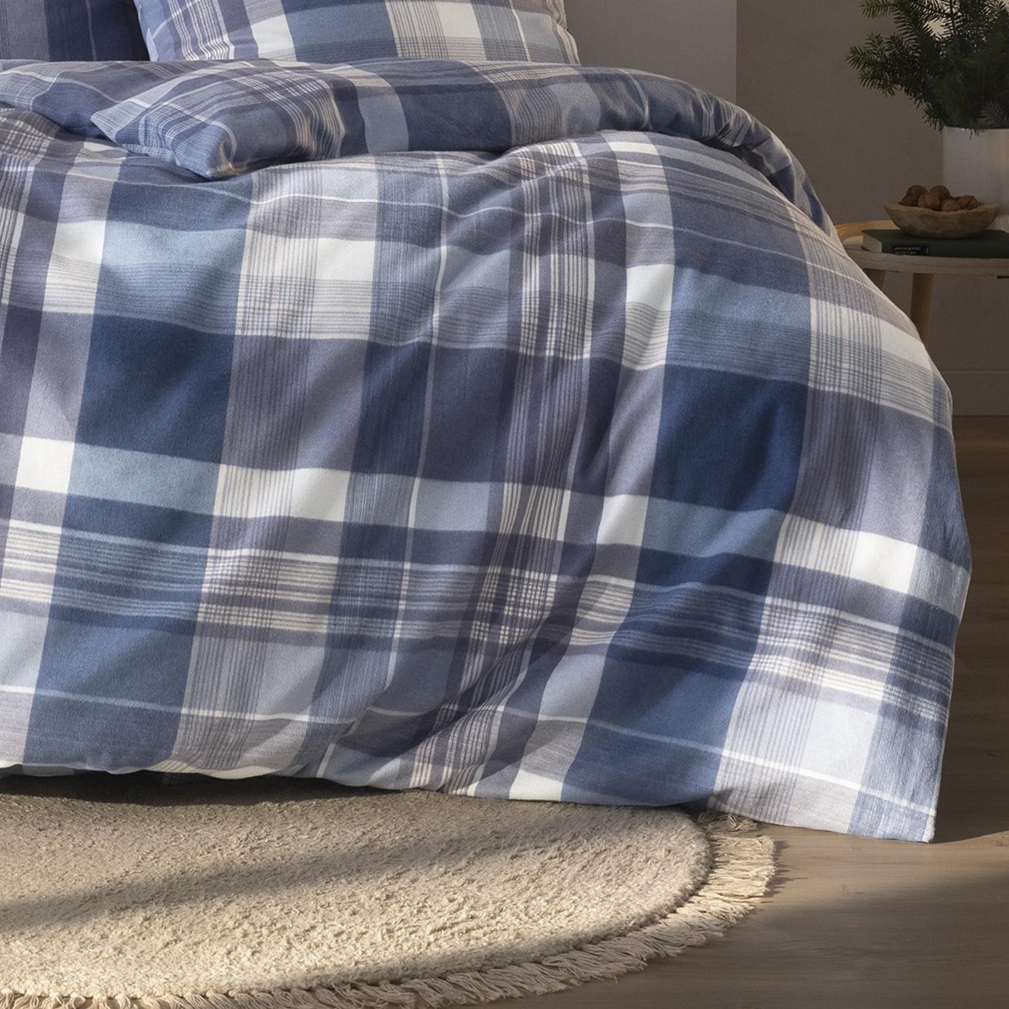 Estella Flanell Bettwäsche Ambros 4473-655 Kariert Navy Blau 135x200