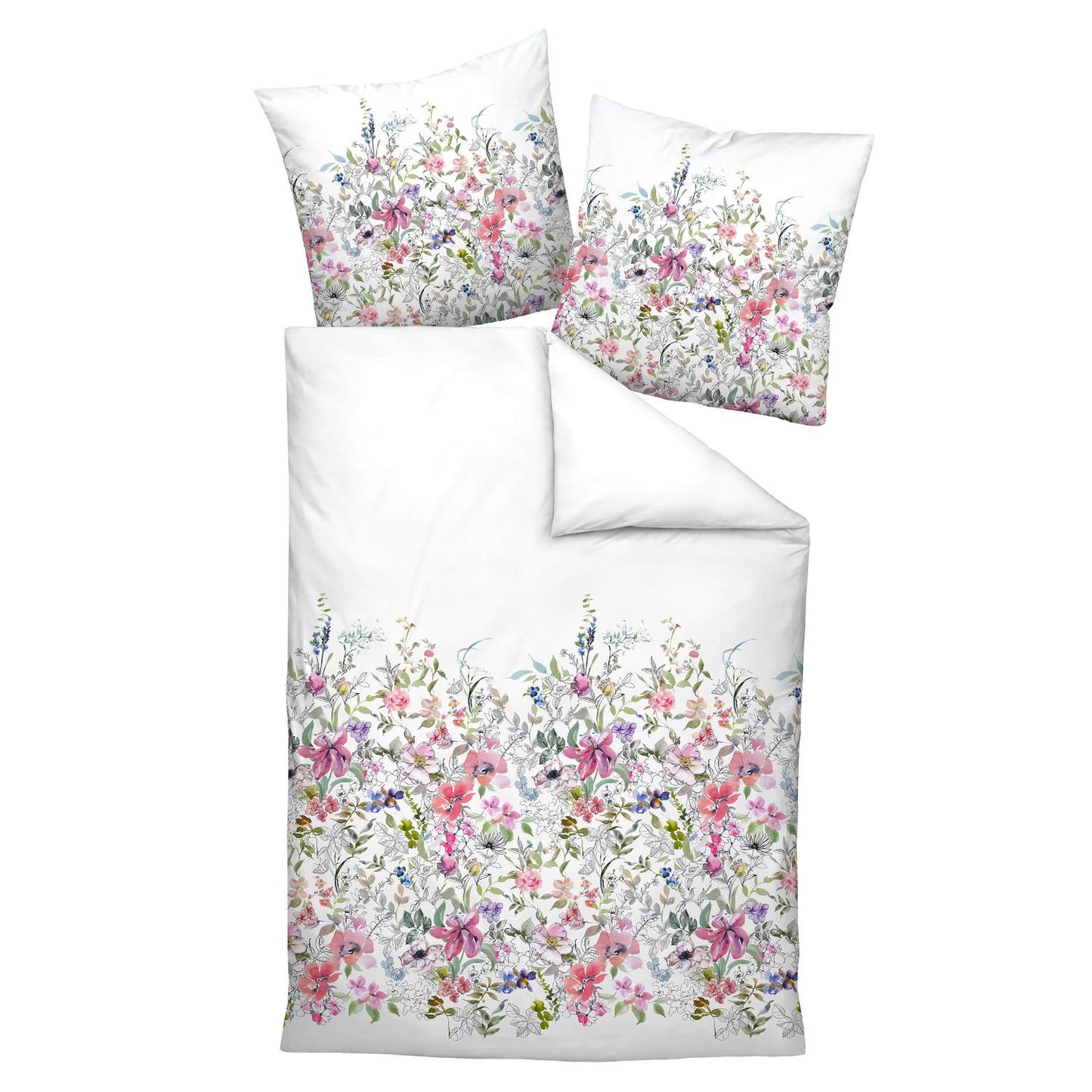Janine Mako Satin Bettwäsche Milano 45088-01 Rosa Grün Geblümt 135x200