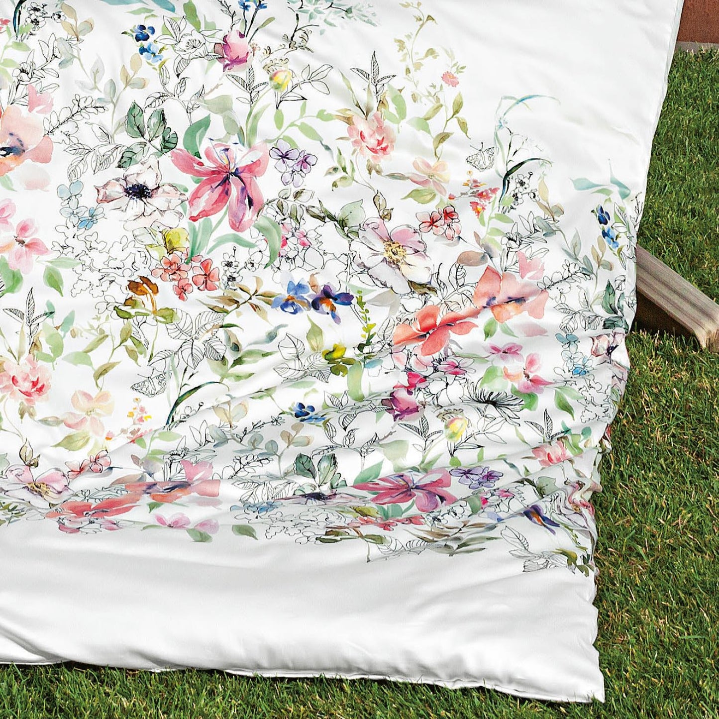 Janine Mako Satin Bettwäsche Milano 45088-01 Rosa Grün Geblümt 135x200
