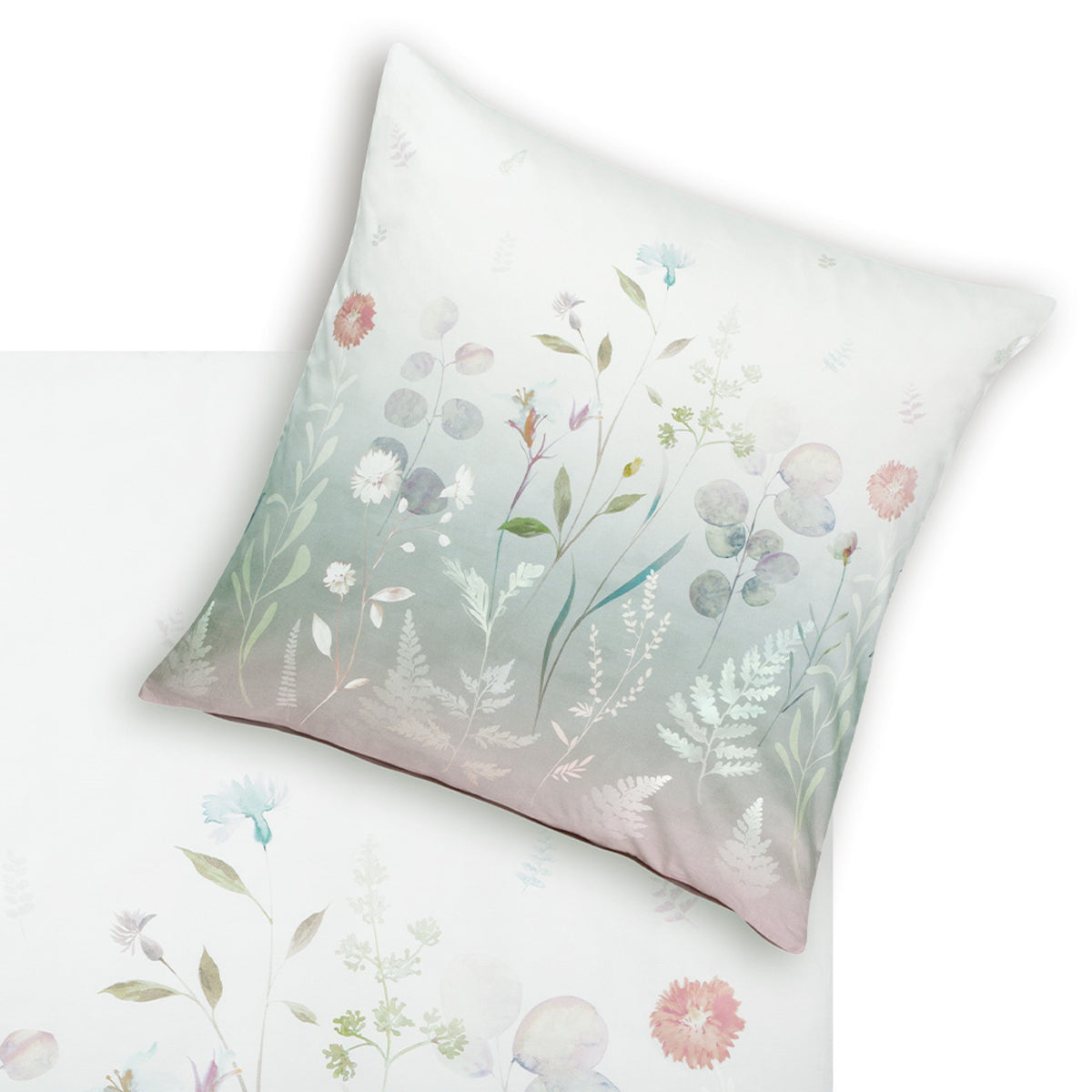 Estella Mako Satin Bettwäsche Flowery 4798-985 Blumen grün 135x200