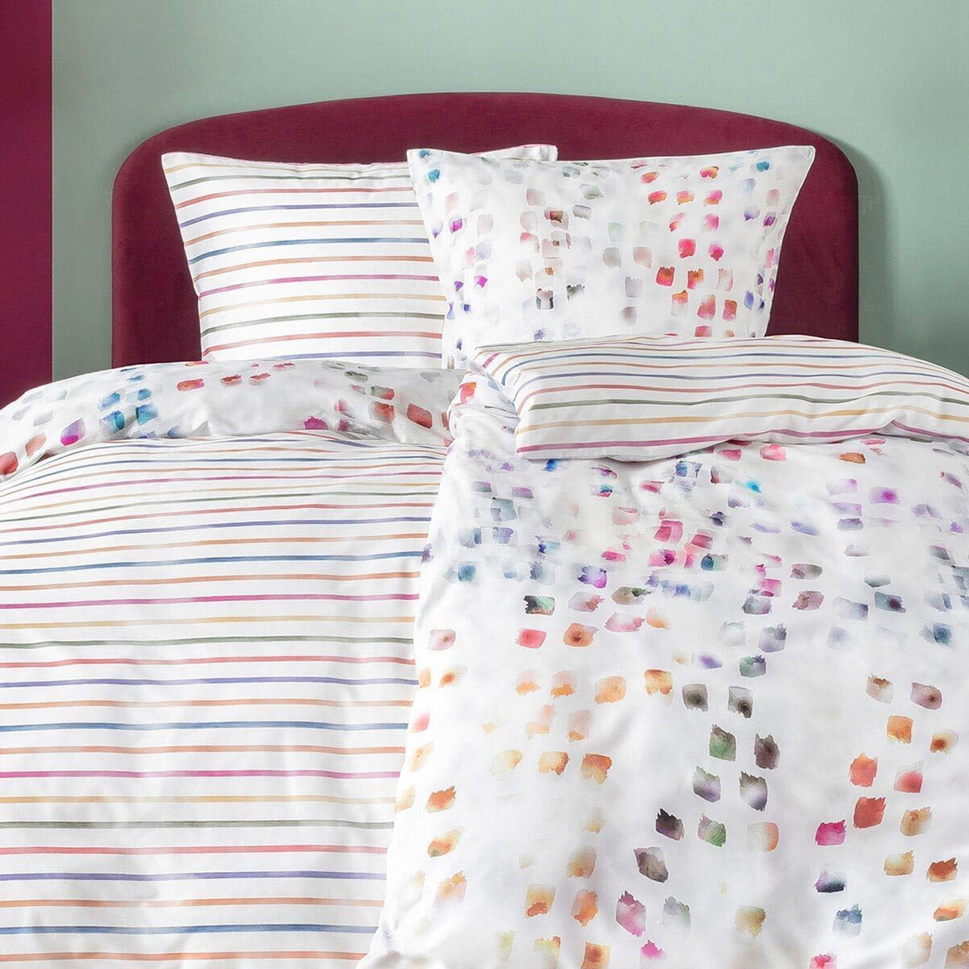 Estella Mako Satin Bettwäsche Audrey 4837-985 Streifen Karos 135x200