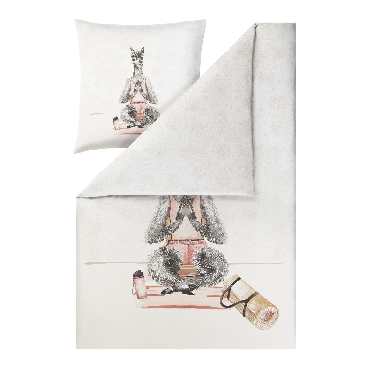 Bettwäsche Mako Satin Lamaste Natur mit Tiermotiven 135 x 200 cm