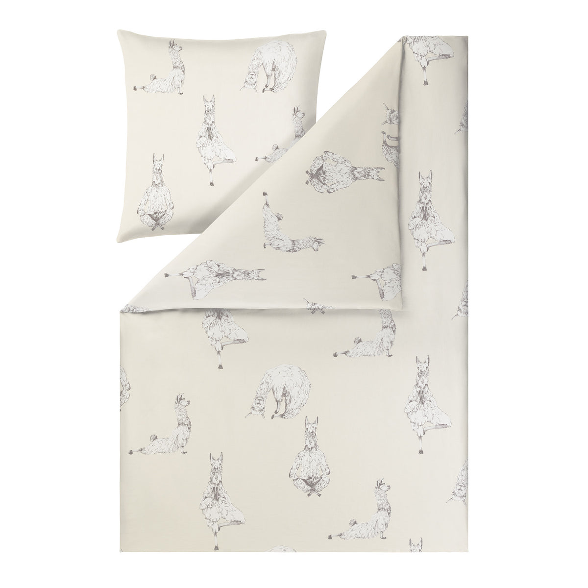 Bettwäsche Mako Satin Yoga Lamas Natur mit Tiermotiven 135 x 200 cm