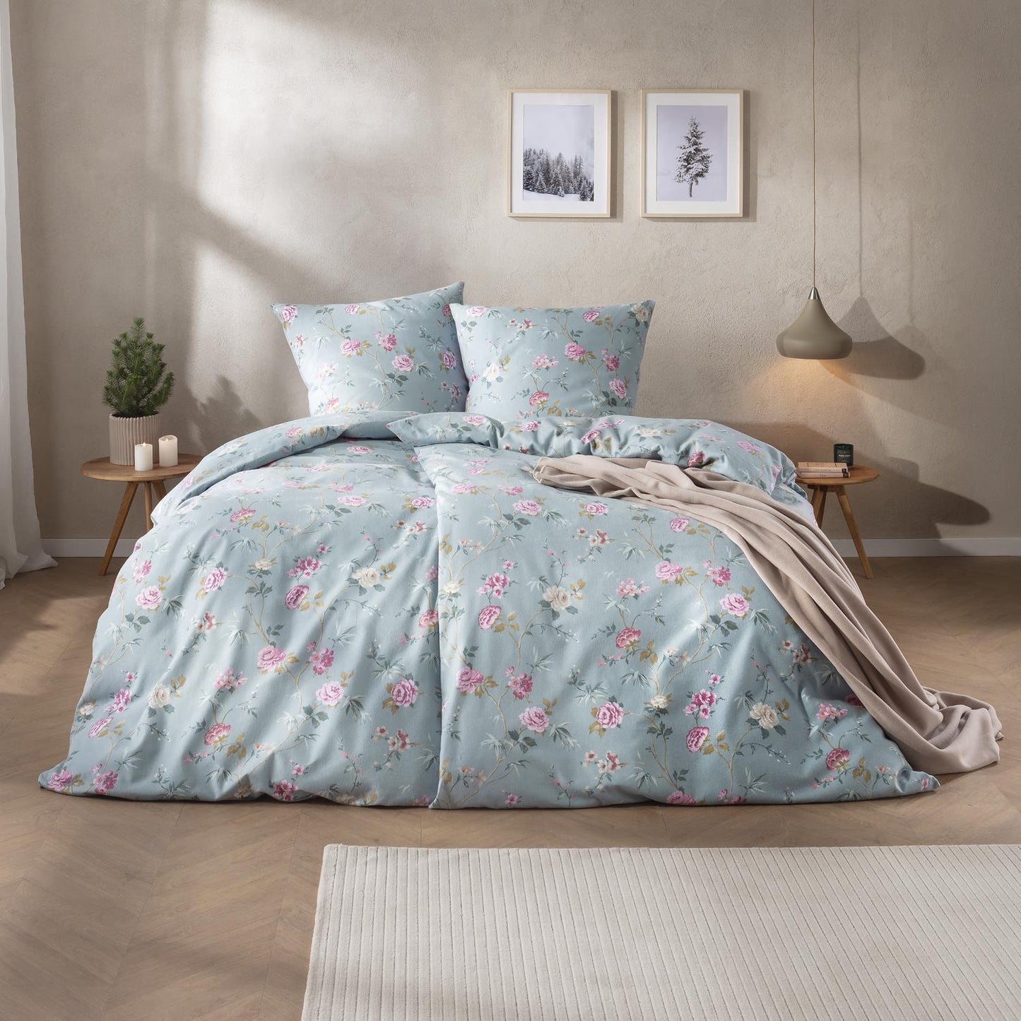 Estella Edelflanell Bettwäsche Corvara 5470-610 Rosen Blau 135x200