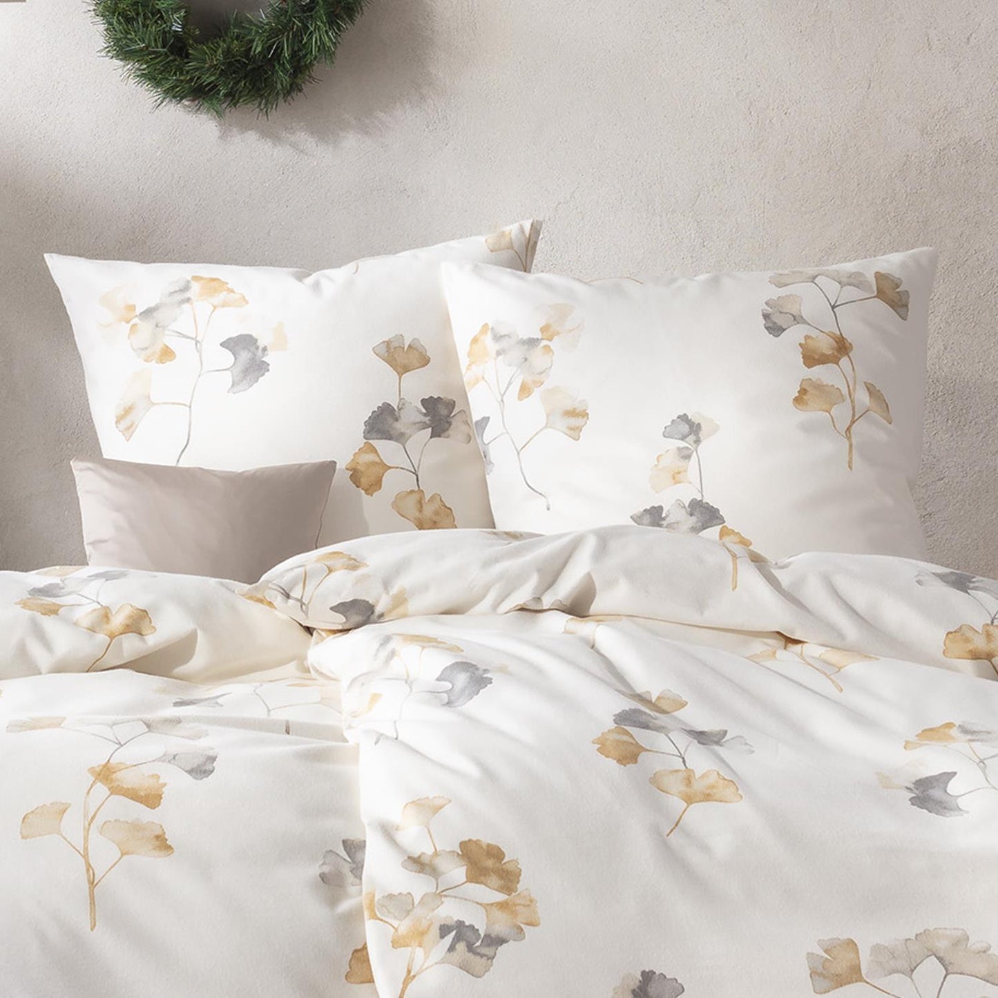 Estella Edelflanell Bettwäsche Velturno 5471-230 Ginkgo Natur 135x200