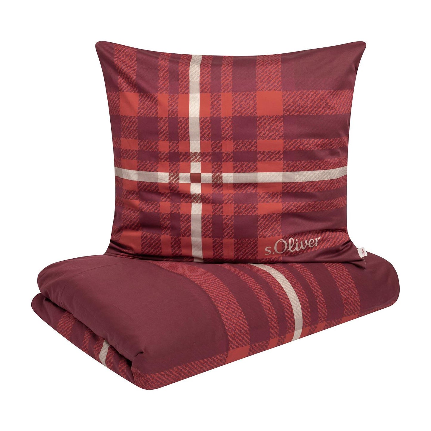s.Oliver Flanell Bettwäsche 6004-440 Kariert Rot Natur 135x200