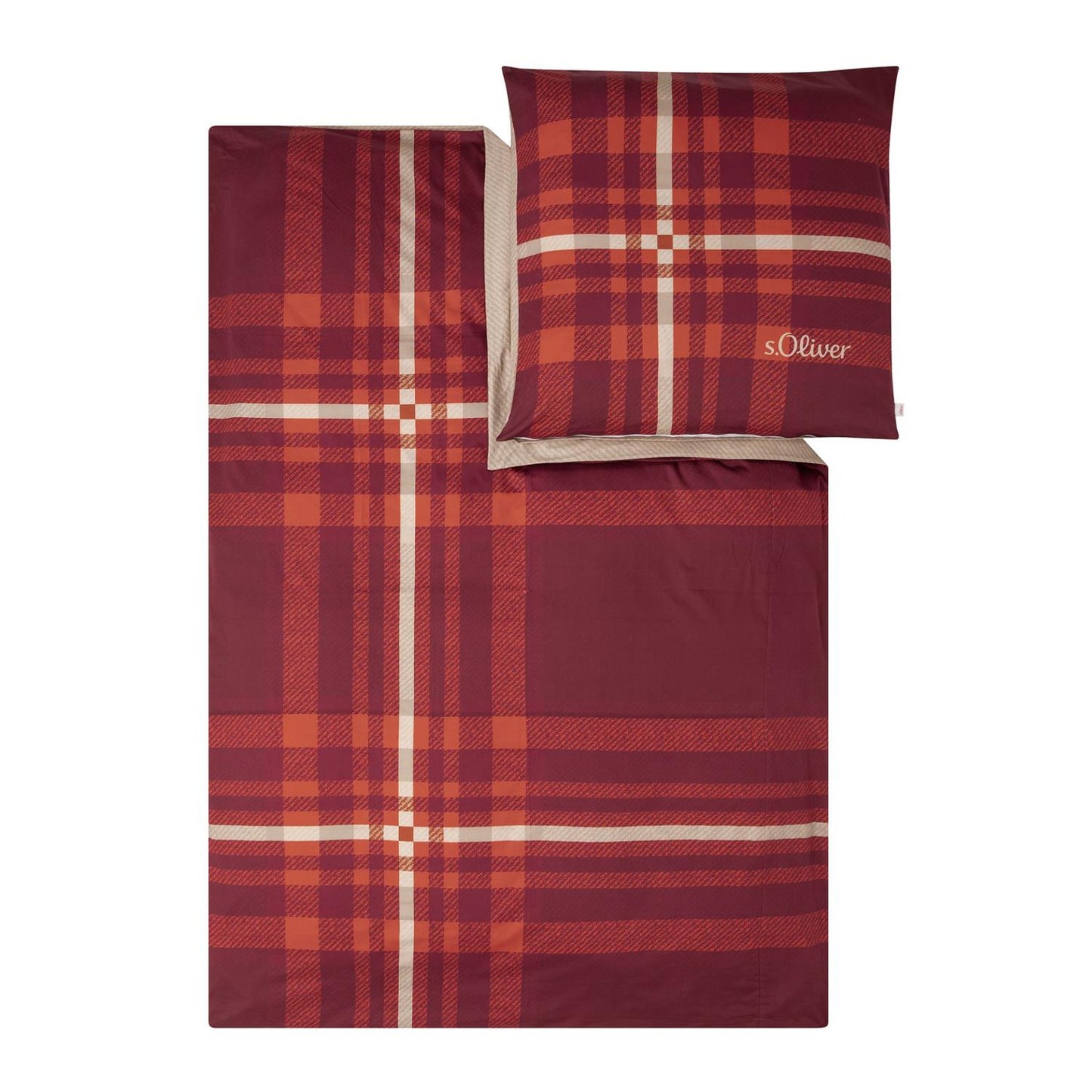 s.Oliver Flanell Bettwäsche 6004-440 Kariert Rot Natur 135x200