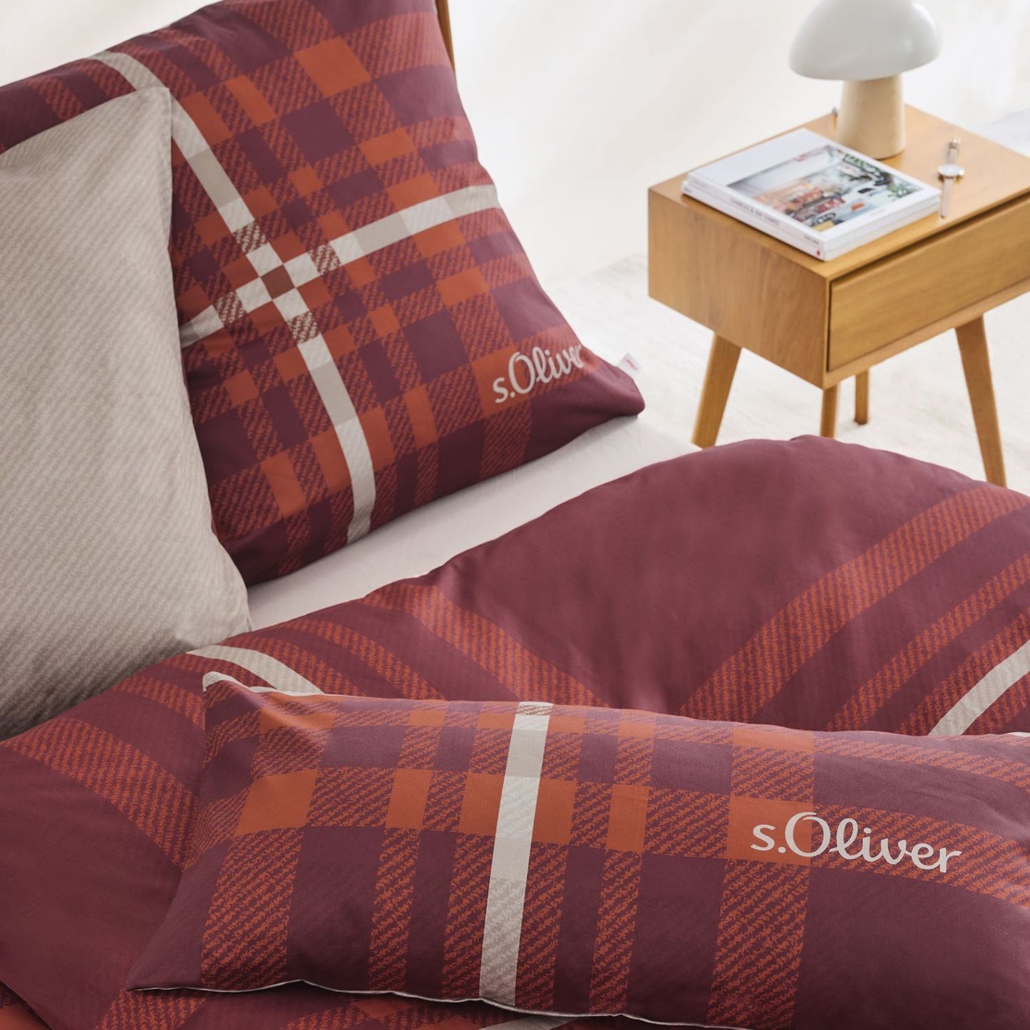 s.Oliver Flanell Bettwäsche 6004-440 Kariert Rot Natur 135x200