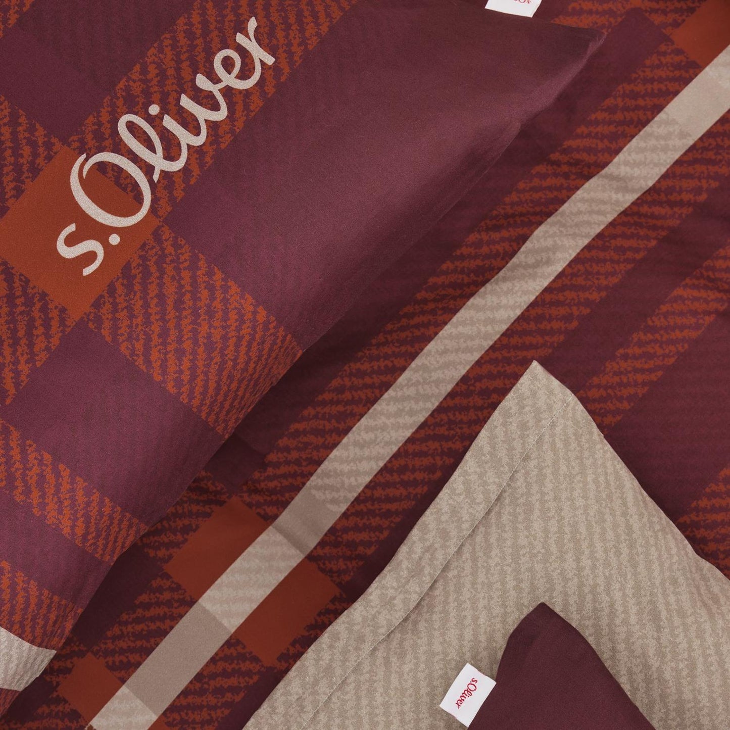 s.Oliver Flanell Bettwäsche 6004-440 Kariert Rot Natur 135x200