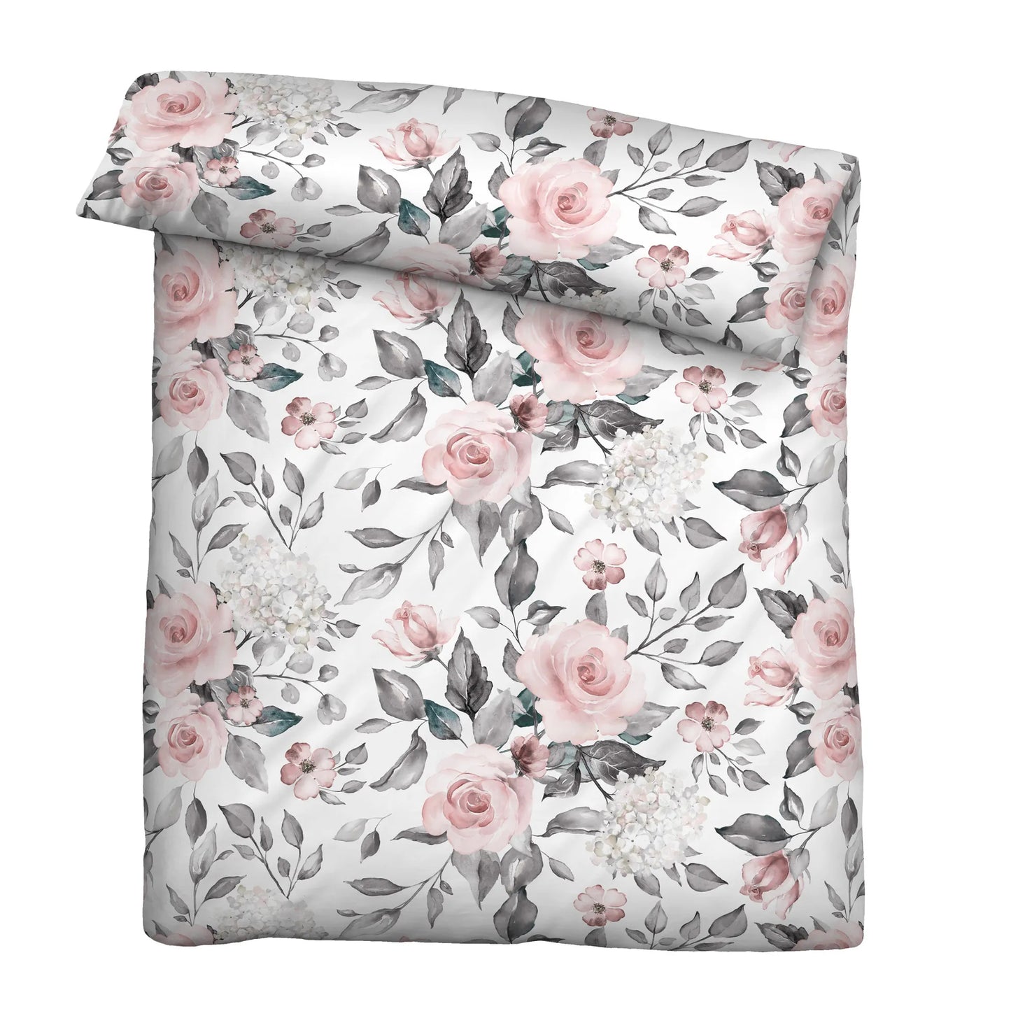 Bettwäsche Castell Mako Satin 0603719-018 Rosen weiß grau 135x200