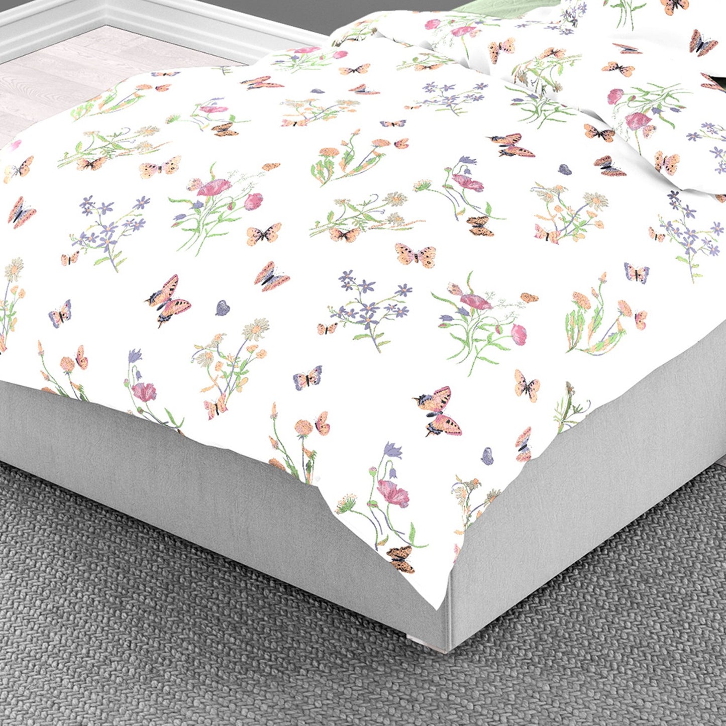 Bettwäsche Bierbaum Mako Satin 6117-10 Schmetterling Blumen 135x200