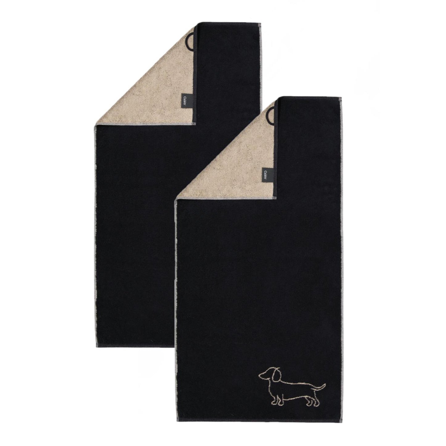 2 Stück Cawö We love Dogs Handtücher 6248-93 Dackel Schwarz 50x100
