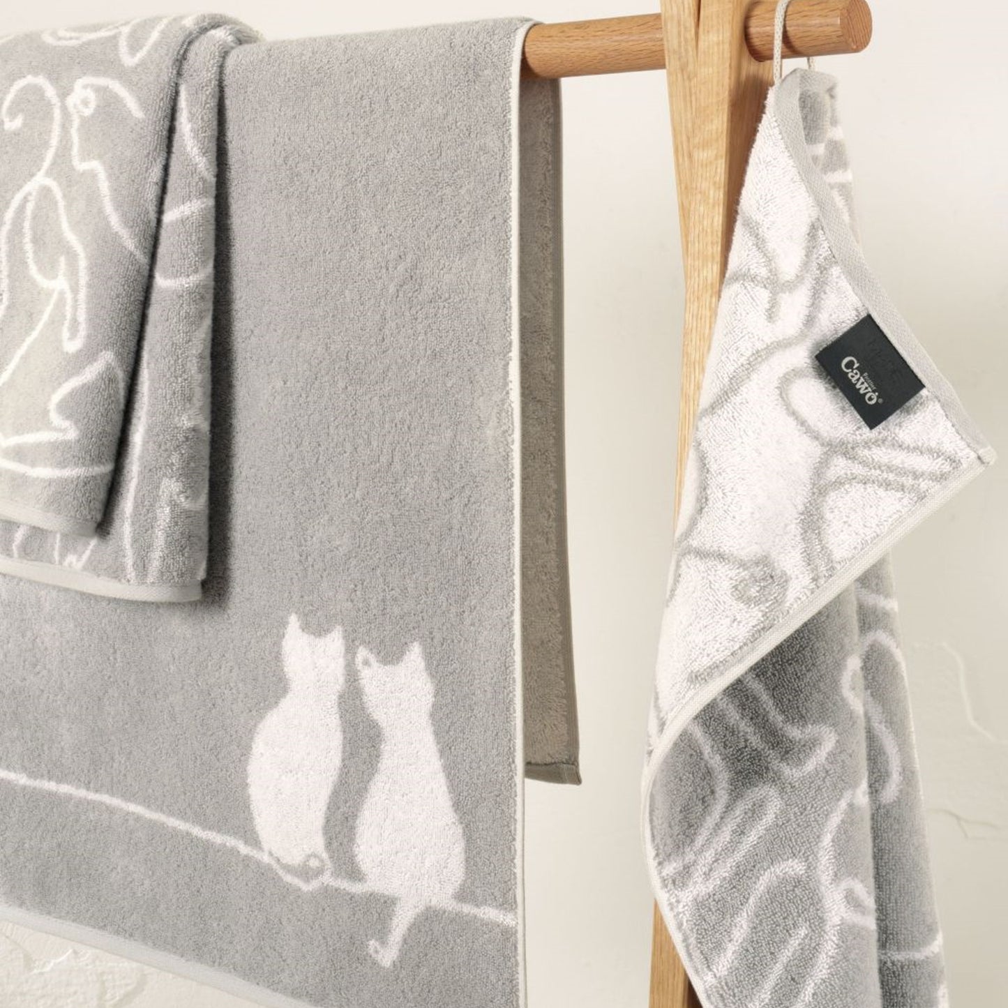 2 Stück Cawö Handtücher Cute Cats 6263-76 Katzen Grau 50x100