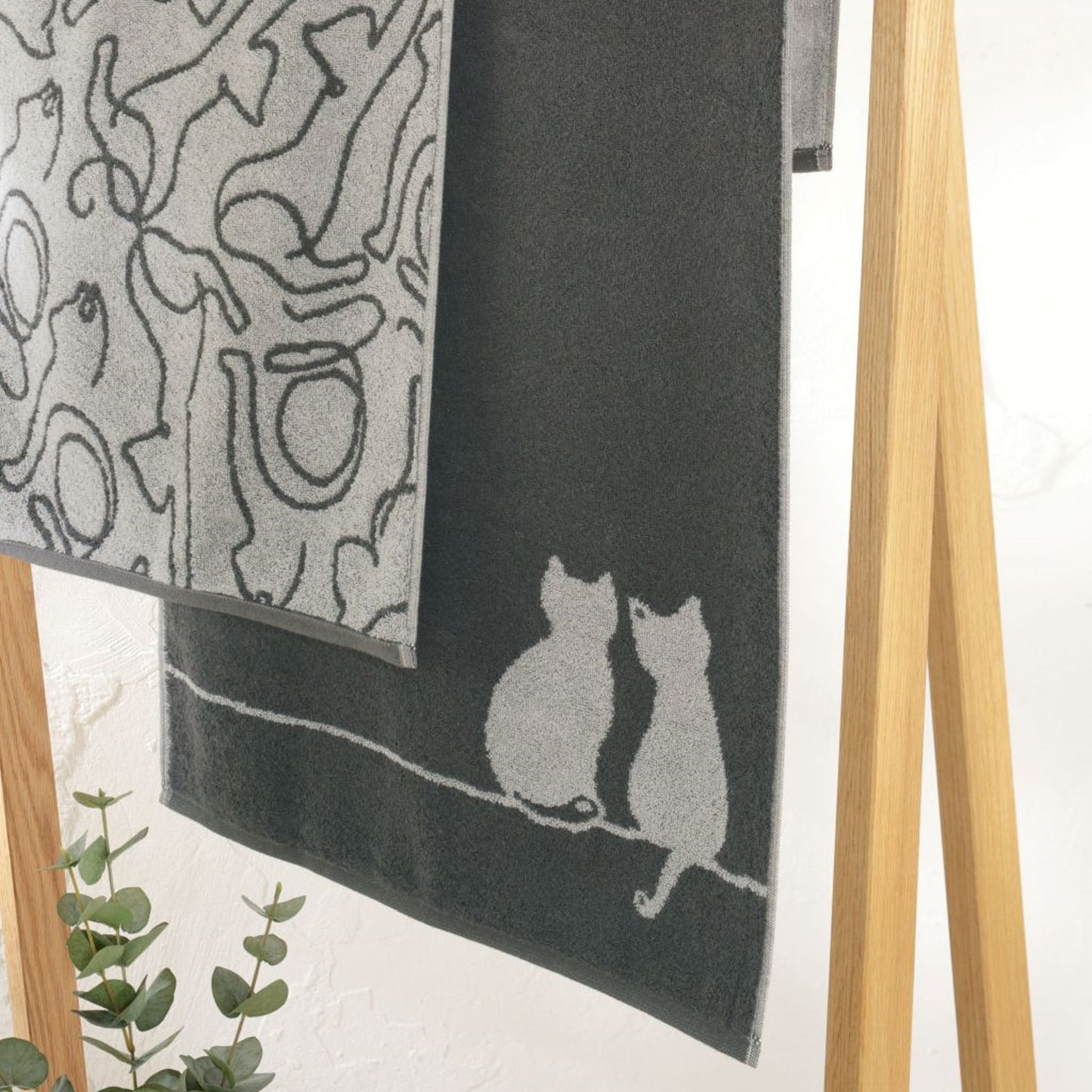 2 Stück Cawö Handtücher Cute Cats 6263-77 Katzen Anthrazit Grau 50x100