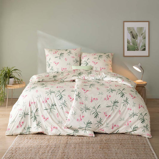 Estella Interlock Jersey Bettwäsche Lina 6342-200 Blumen Beige 135x200