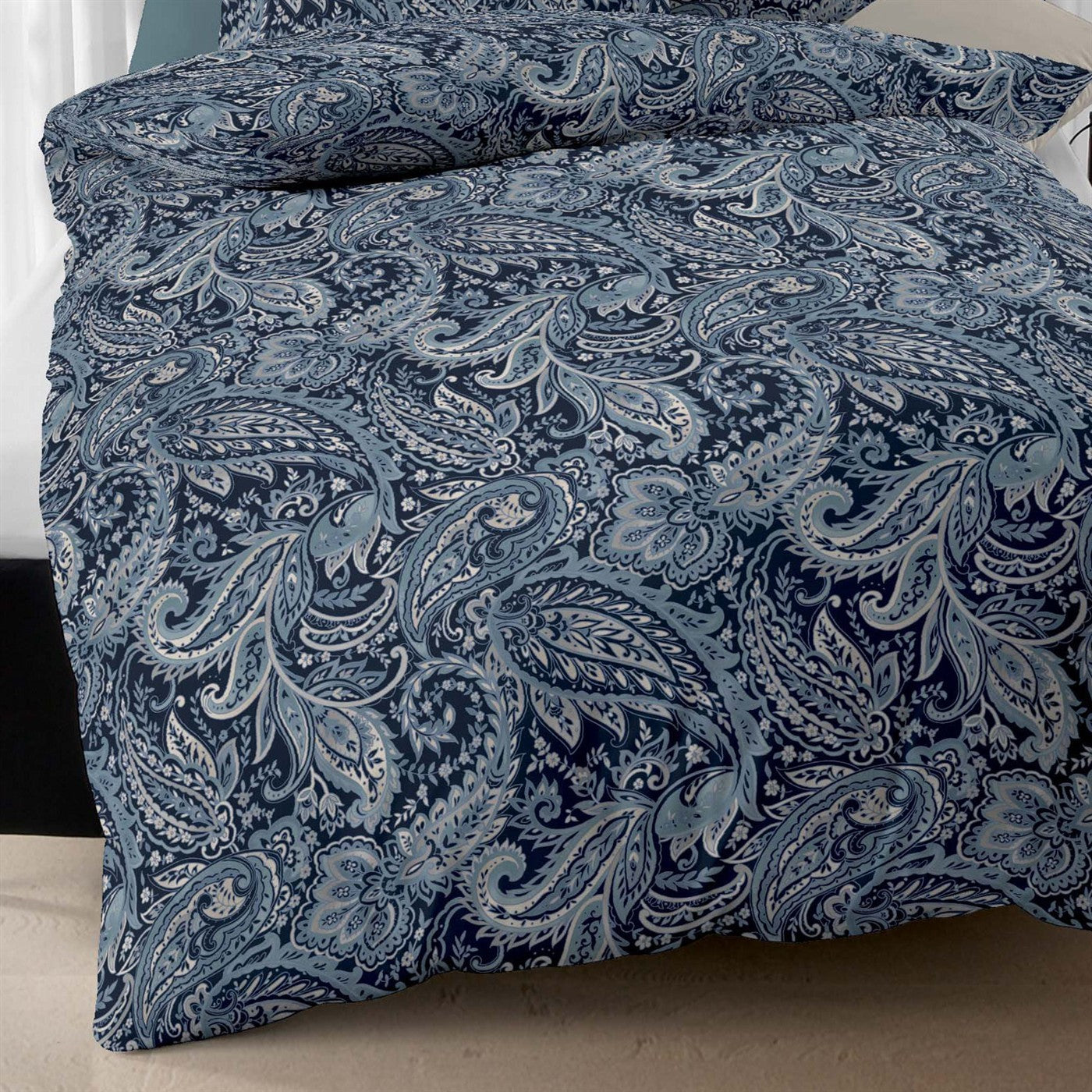 Bettwäsche Interlock Jersey Glory Blau mit Paisleymuster 135 x 200 cm
