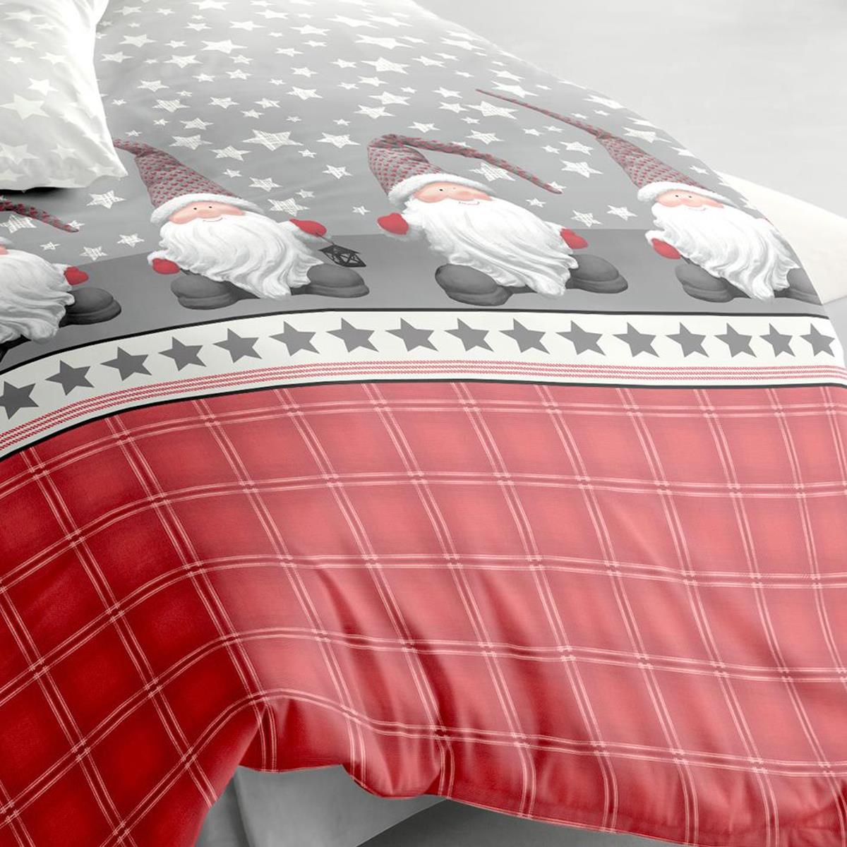 Bettwäsche Bierbaum Biber 6915-01 Wichtel Sterne Rot Grau 135x200