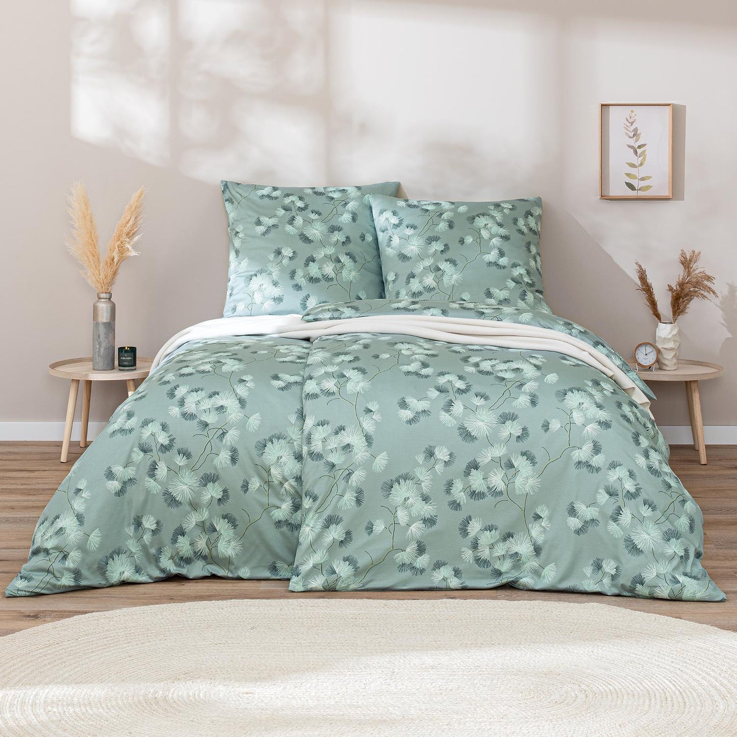 Luxuriöse Bettwäsche aus hautsympathischer Interlock Jersey – gemachtes Bett im Design Rumi, ideal für Allergiker.