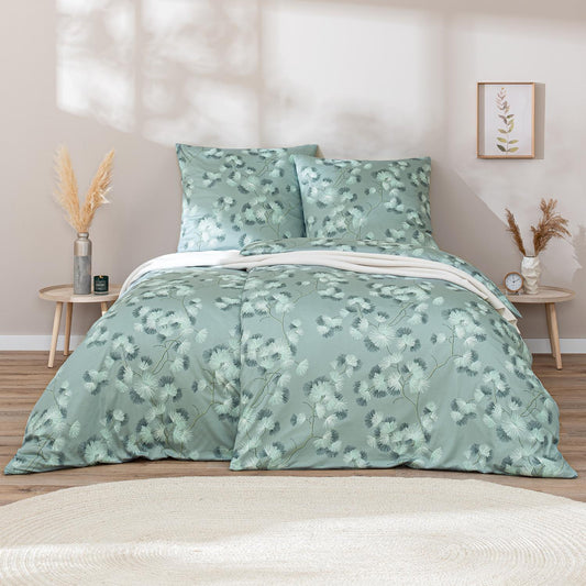 Luxuriöse Bettwäsche aus hautsympathischer Interlock Jersey – gemachtes Bett im Design Rumi, ideal für Allergiker.