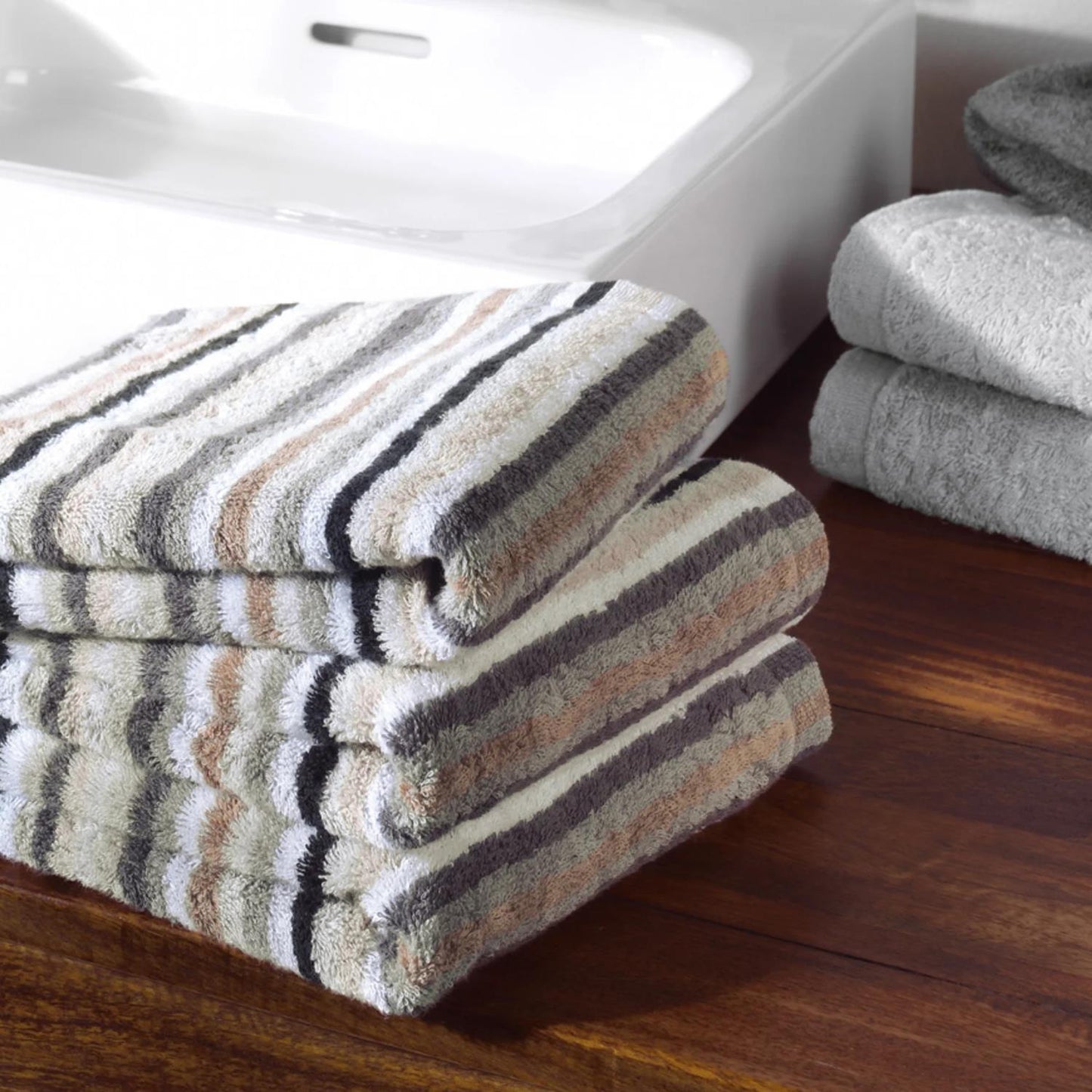 2 Stück Cawö Life Style Handtücher 7048-37 Streifen kiesel 50x100