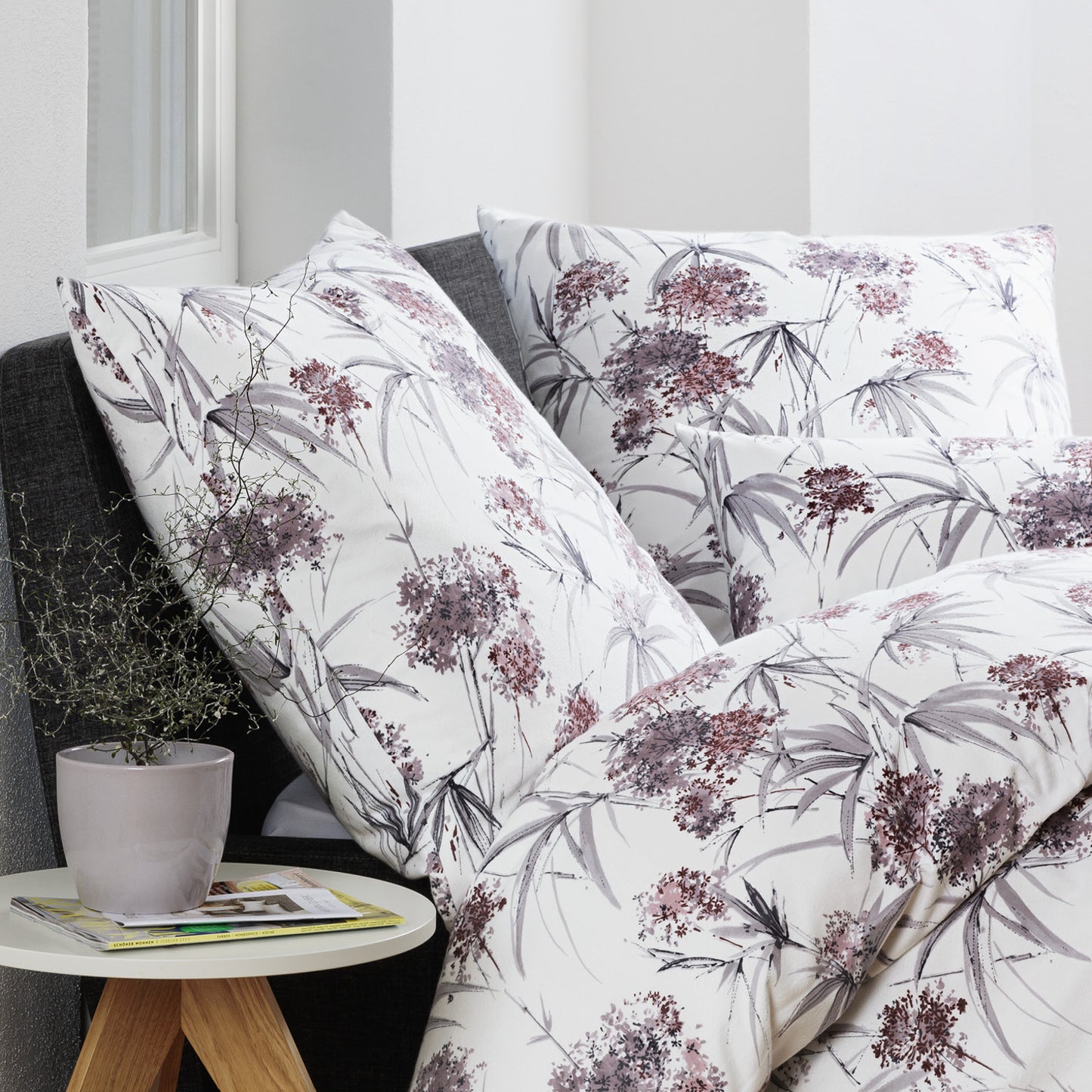 Janine Flanell Bettwäsche Chinchilla S 78066-05 Blumen Gräser 135x200